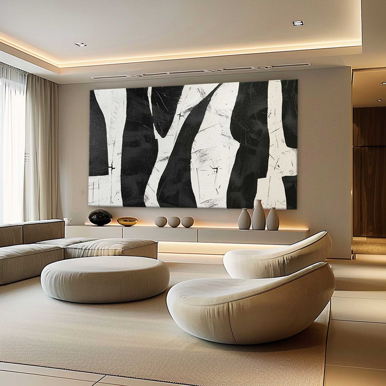 Oversized black And White Abstract Wall Art Decor Contemporary Black And White Minimalist Oil Painting On Canvas