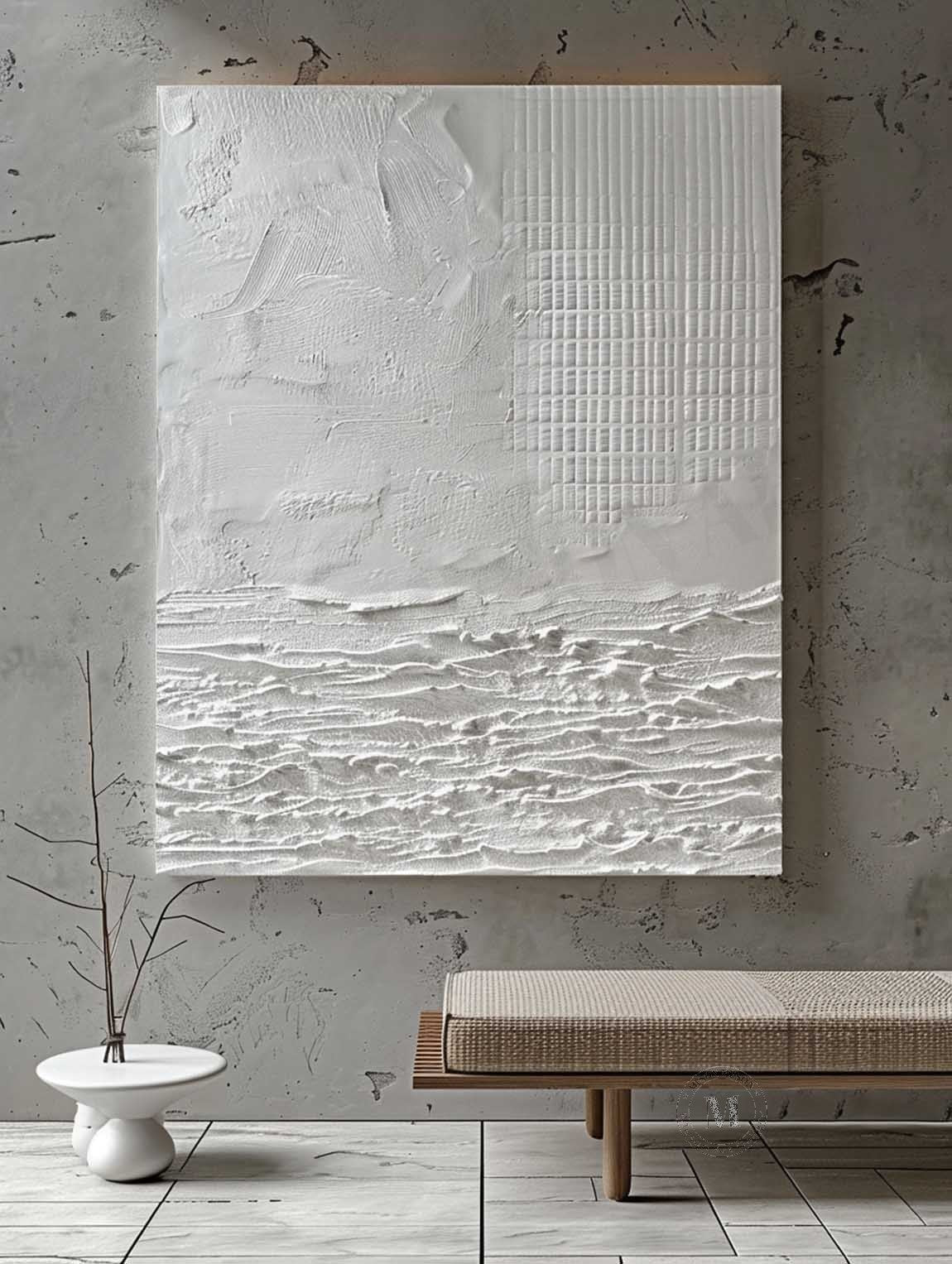 3D White Plaster Abstract Art Canvas for Sale White Plaster Texture Wall Painting
