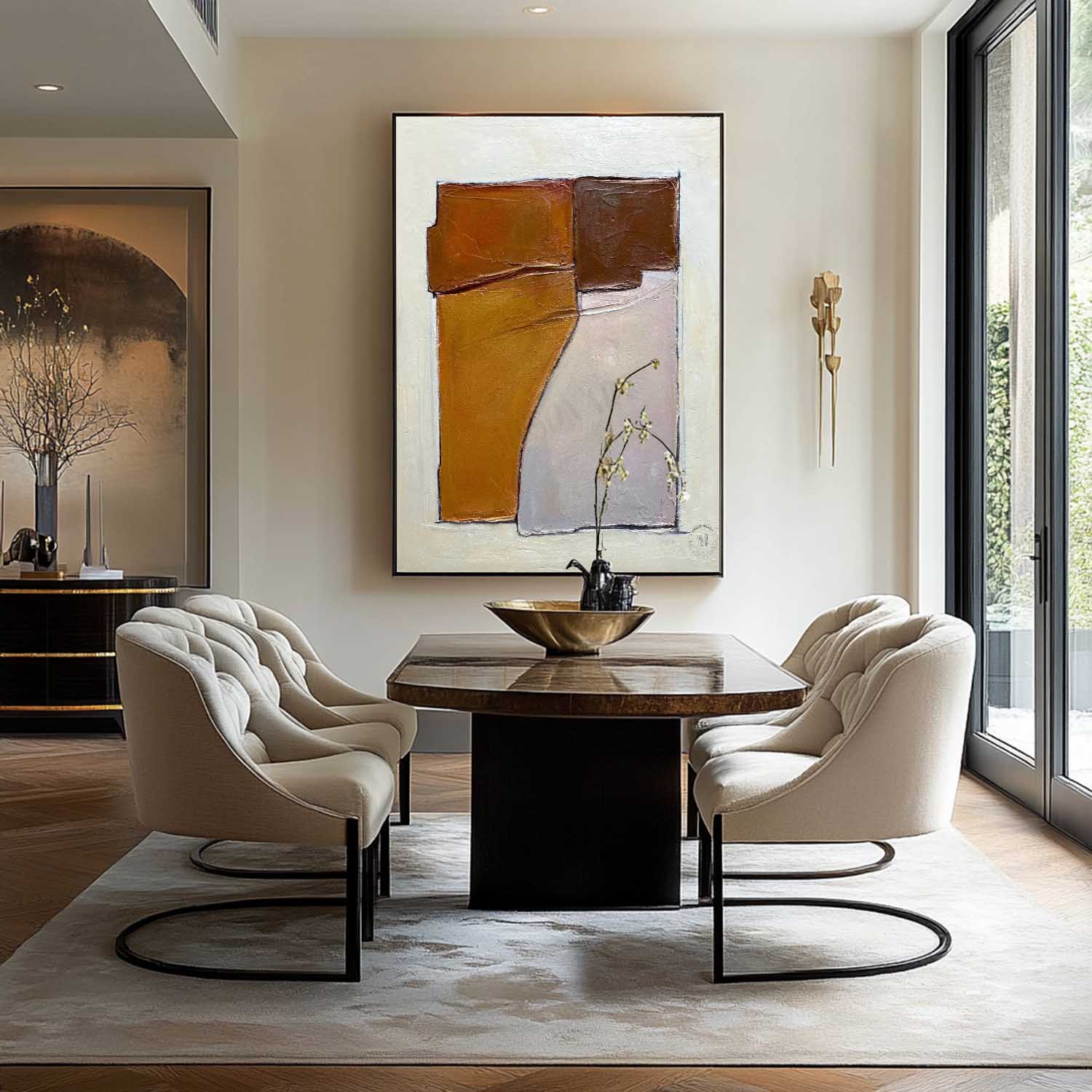 Large White and Brown Minimalism Abstract Art Canvas On Sale White and Brown Texture Wall Decor Mural