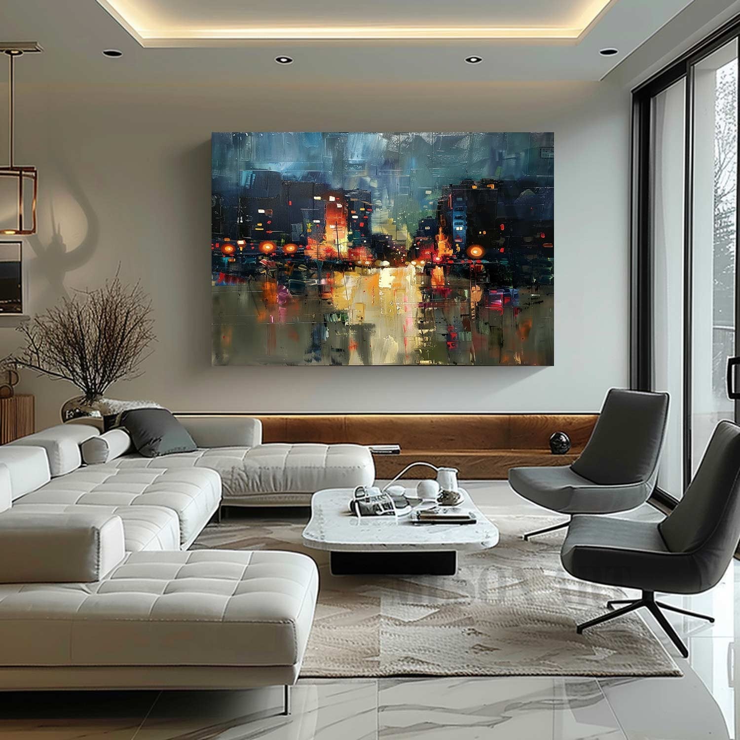 City Night Scene Abstract Painting New York Night Scene Canvas Art City Night Scene Wall Art for Sale