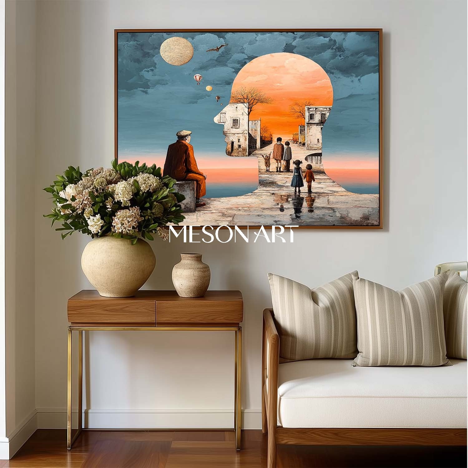 Orange Surrealist Art Memory Headscape Oil Painting Oversized Bedroom