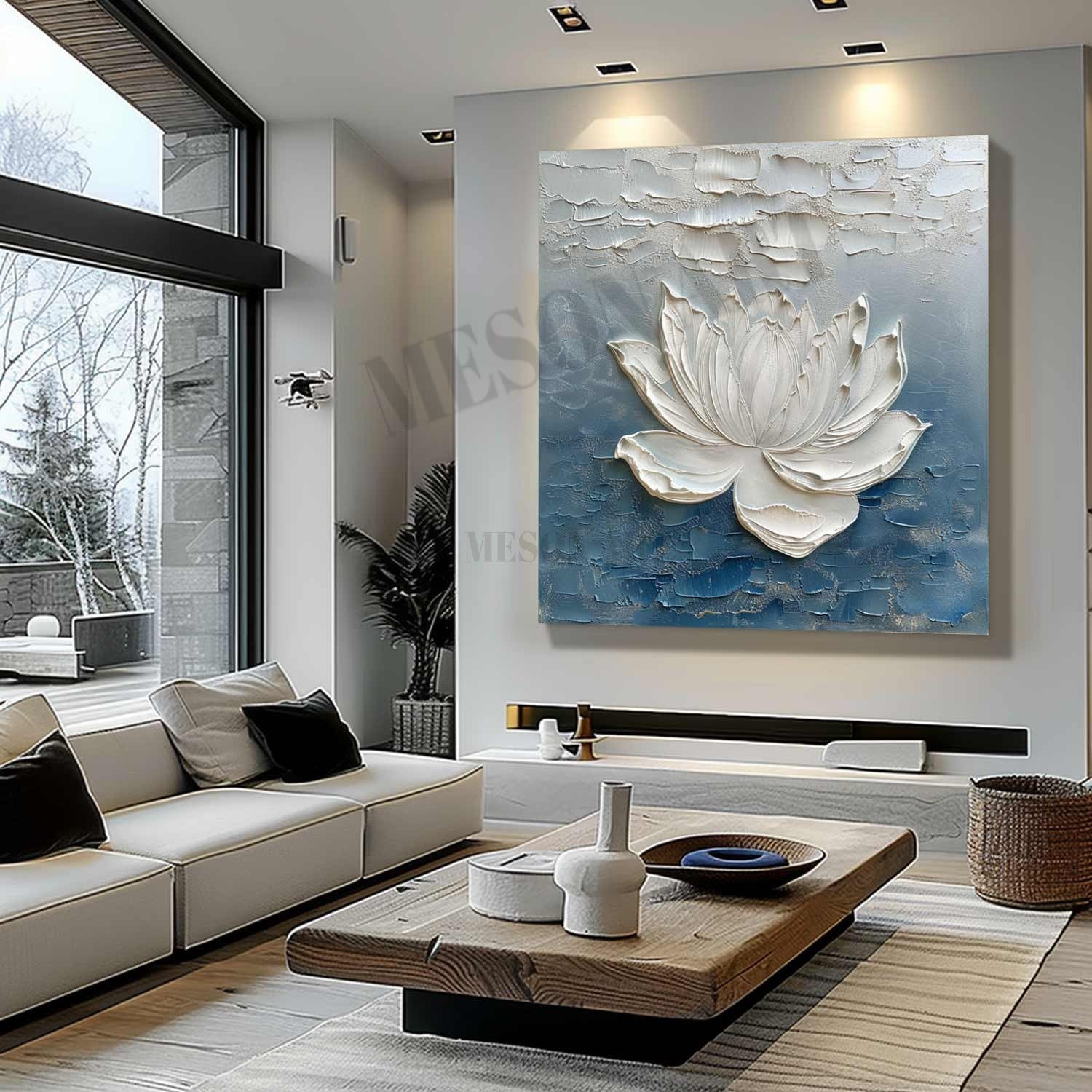 Monet Style Lotus Oil Painting for Sale 3D Textured Flower Canvas Wall Art White Plaster Flower Canvas Art