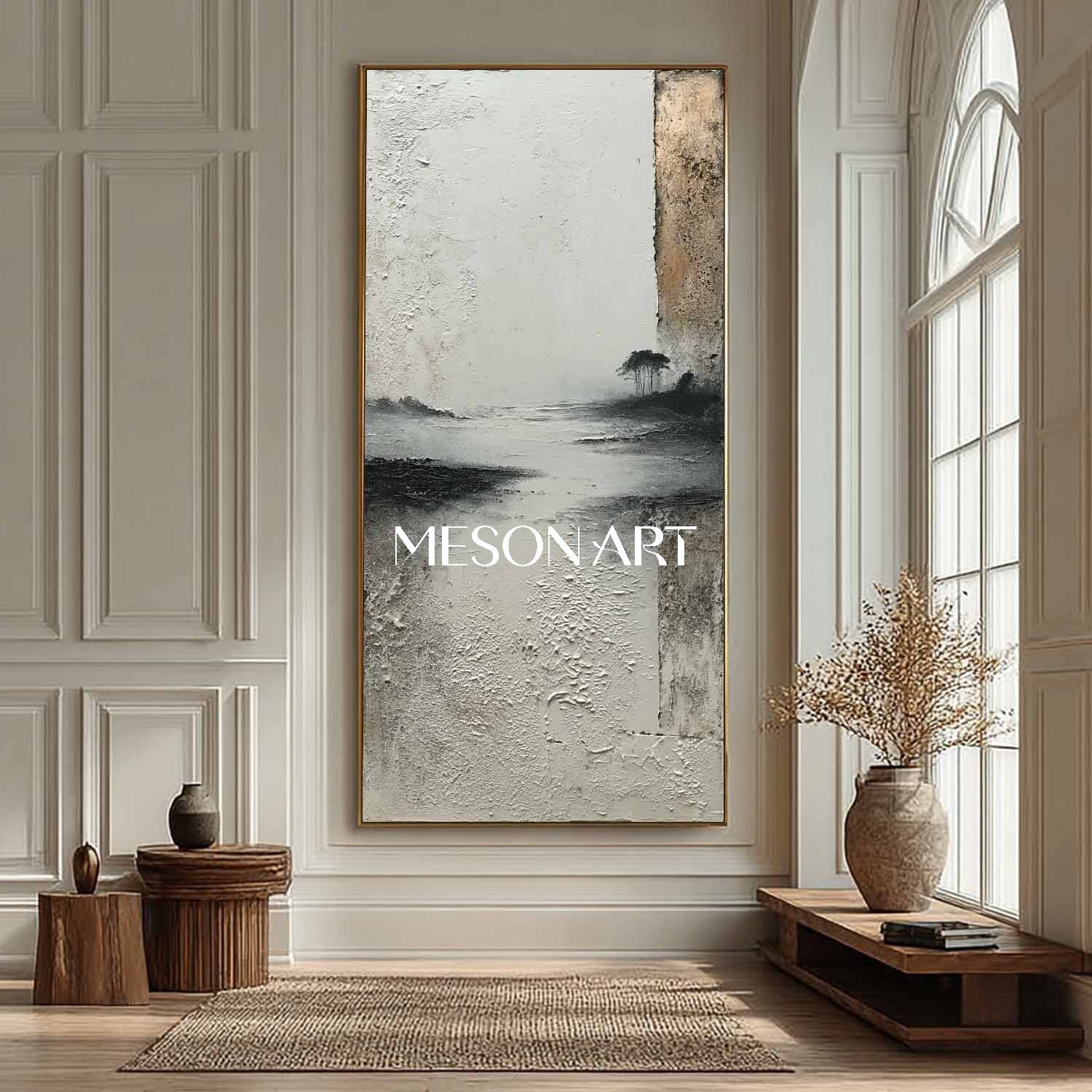 3D Large Gray Minimalist Painting Gray Abstract Canvas Art Wall Decor