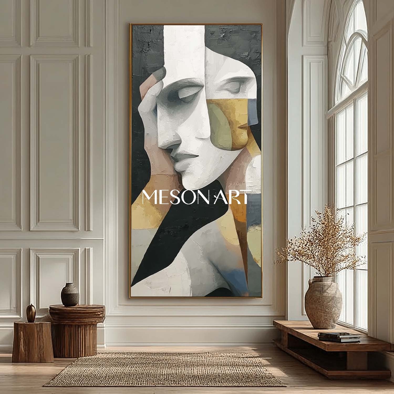 Buy Abstract Cubism Painting Textured Vertical Framed Wall Art On Sale