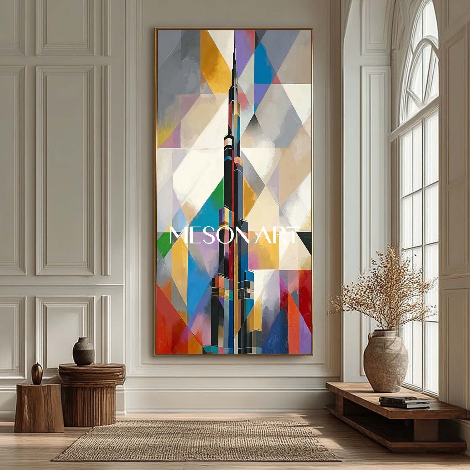 Colorful Geometric Abstract Cityscape Painting Modern Architecture Art