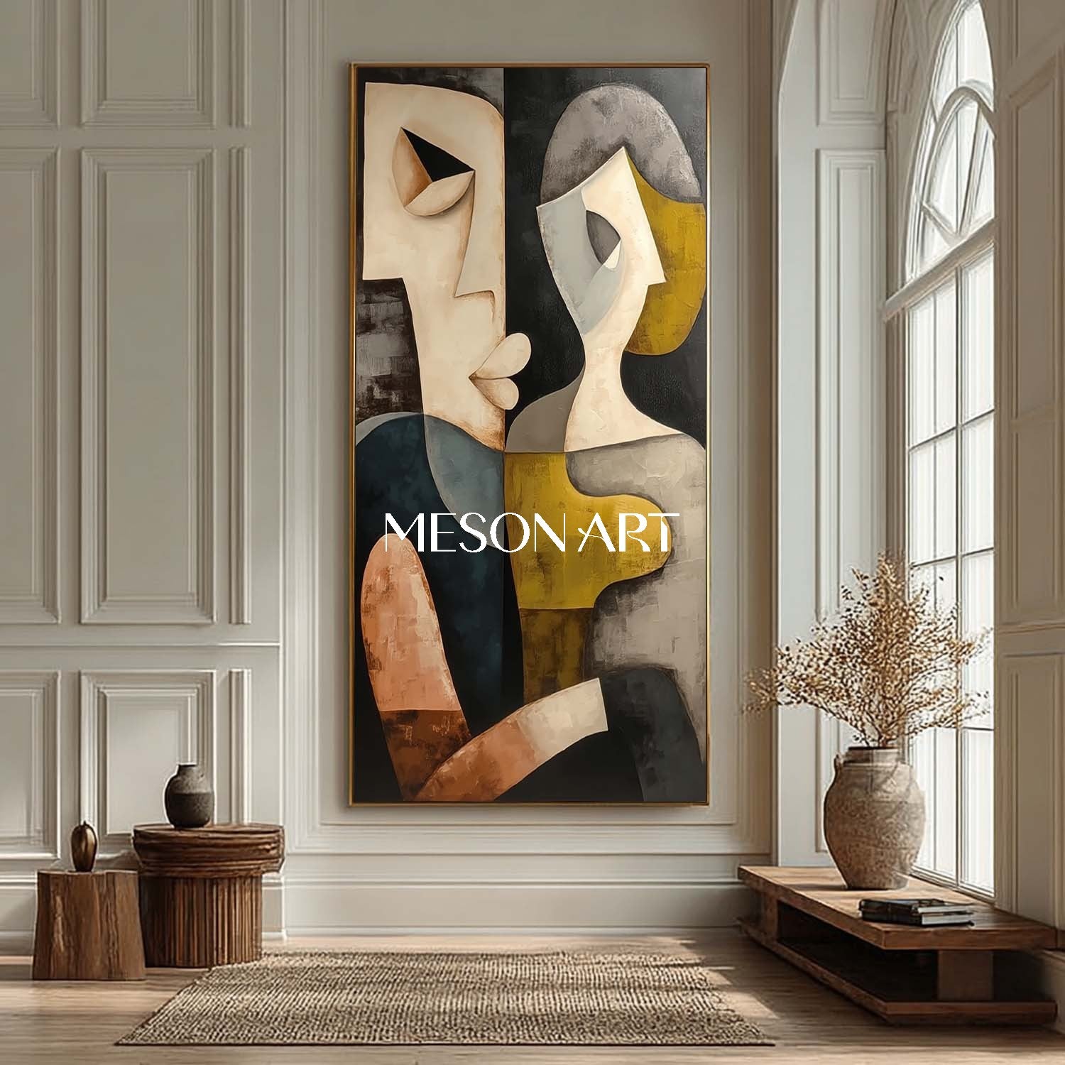 Large Dramatic Cubism Abstract Couple Oil Painting Wall Art Entryway
