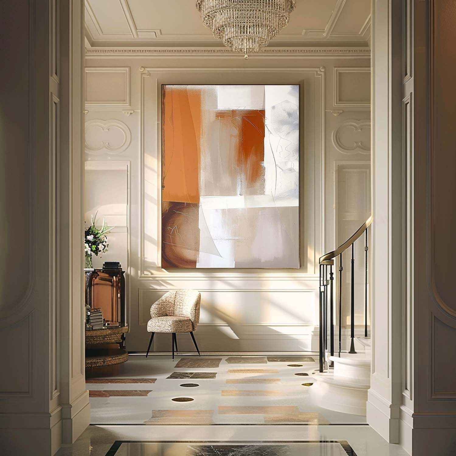 Large Orange and White Minimalist Abstract Art on Canvas Orange Abstract Art for Sale Orange Modern Minimalist Canvas Art
