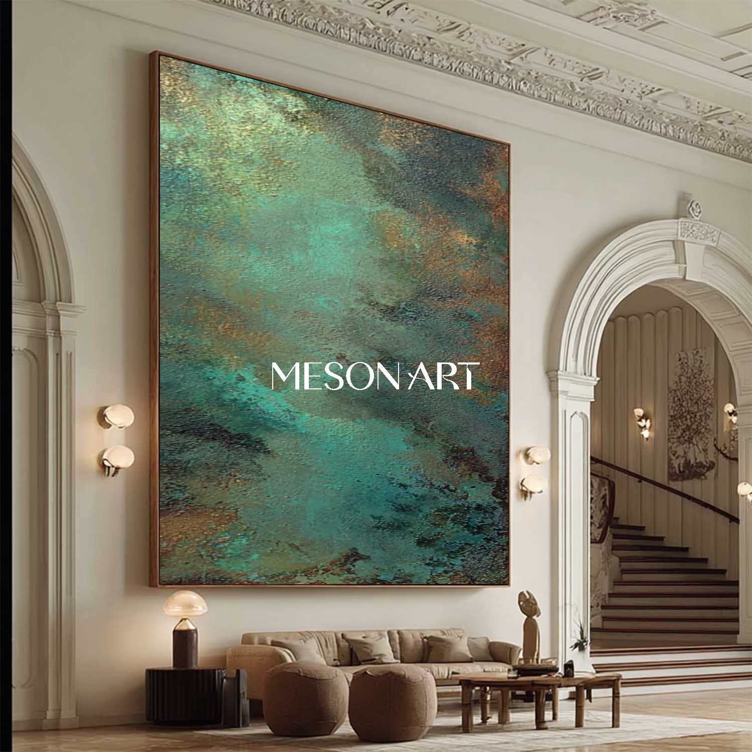 Abstract Green and Bronze Texture Painting Entrance Wall Decor