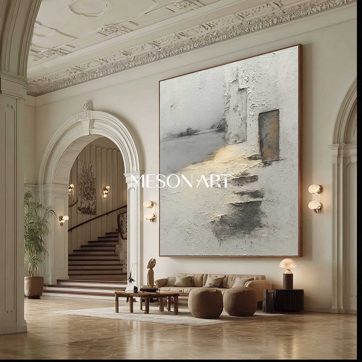 Wabi-sabi Abstract Painting 3D Grey Abstract Canvas Landscape Wall Art