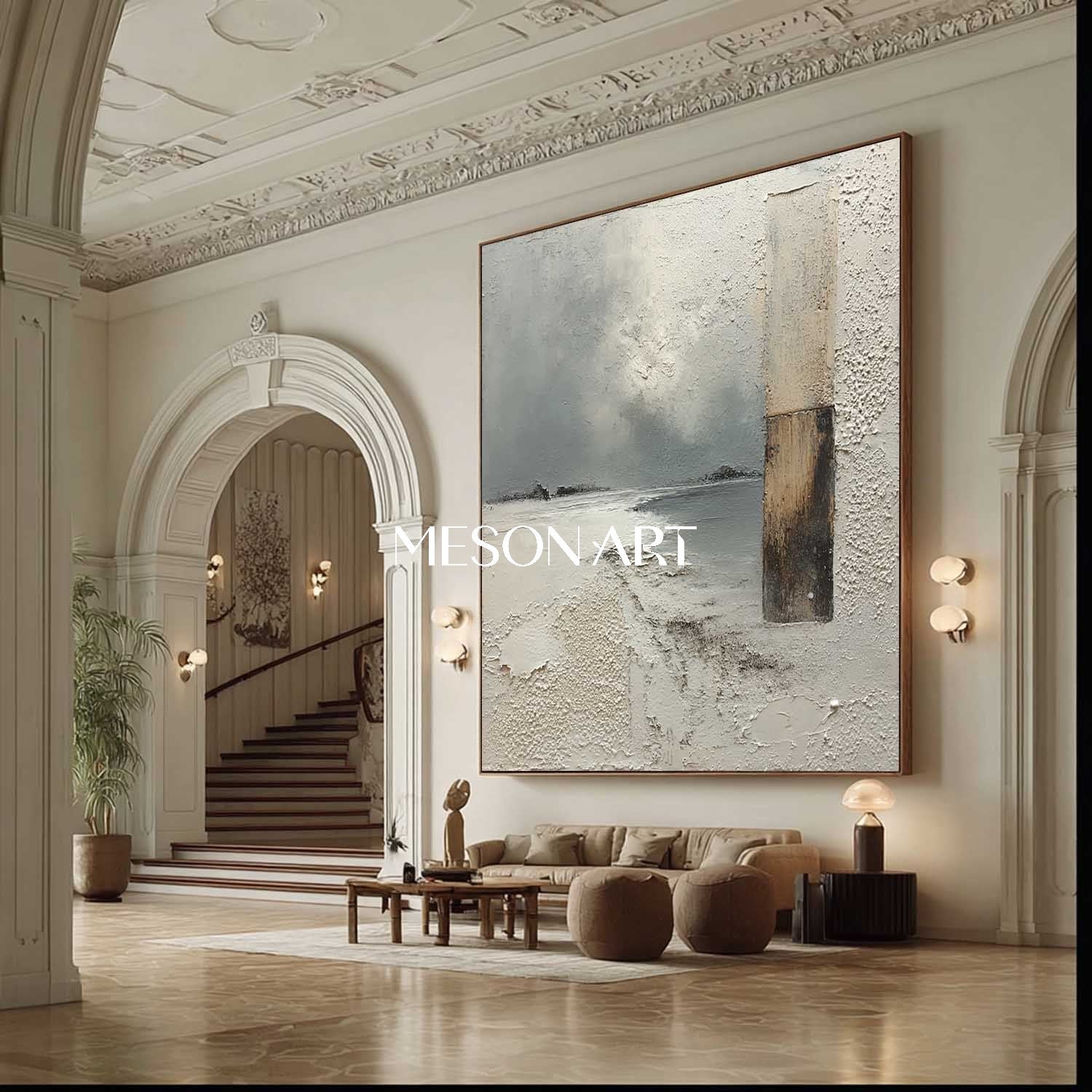 Gray Minimalist Textured Painting Wabi-Sabi Wall Art Interior Design