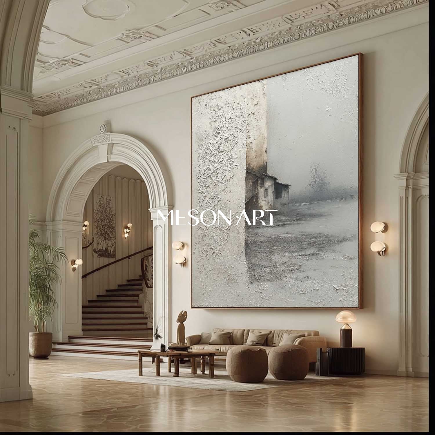 Gray Minimalist Landscape Painting For Sale Wabi-Sabi Art Wall Decor
