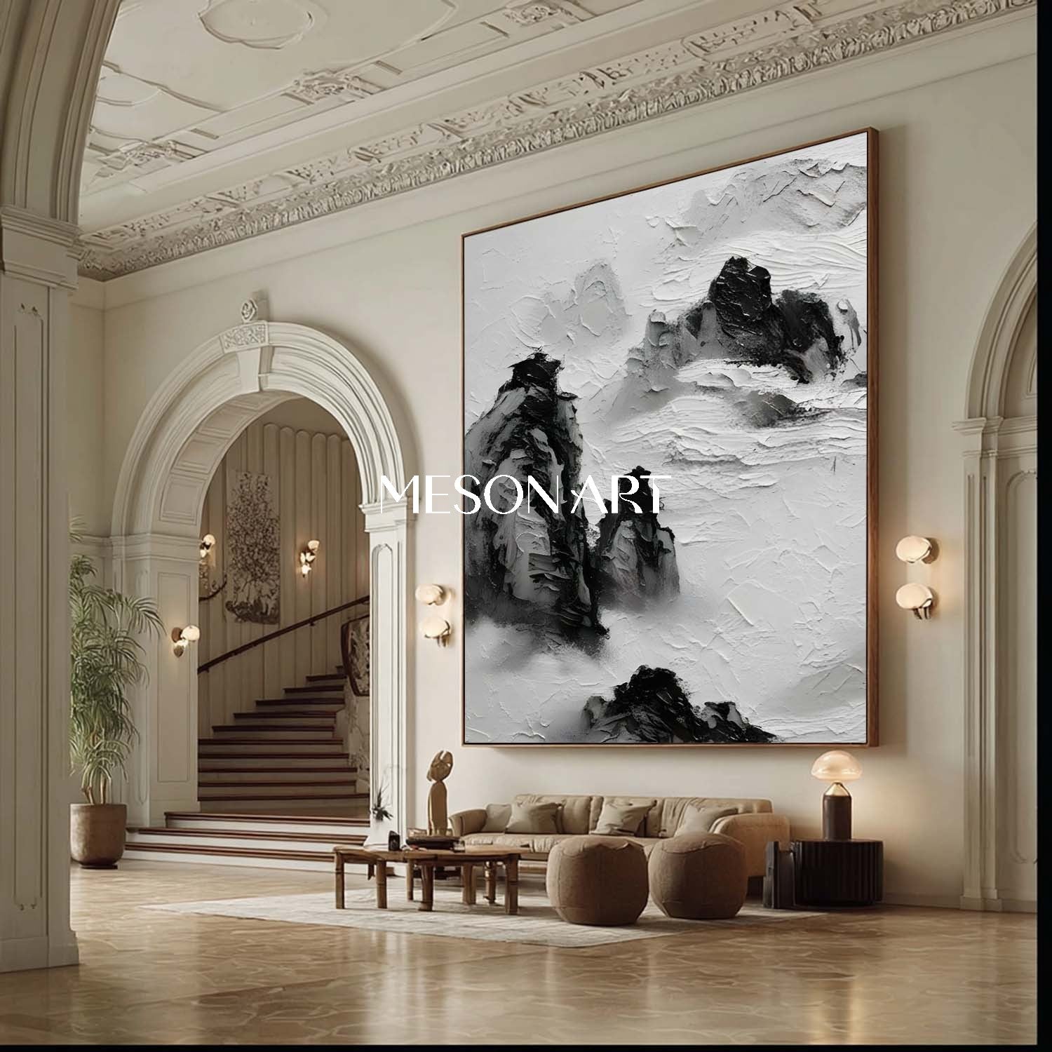 Buy Minimalist Textured Black and White Large Oil Painting Living Room