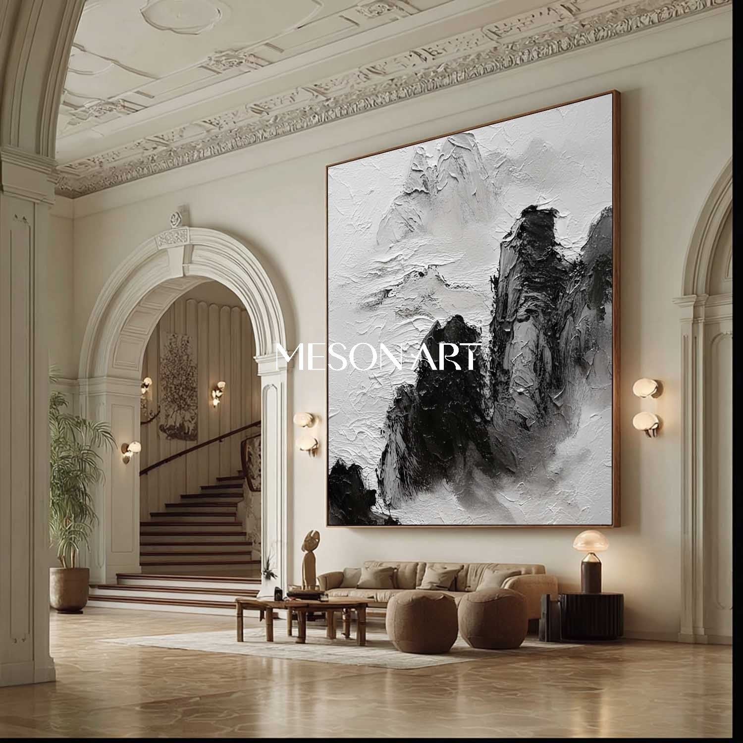 Large Black White Landscape Wabi Sabi Style Textured Canvas Wall Decor