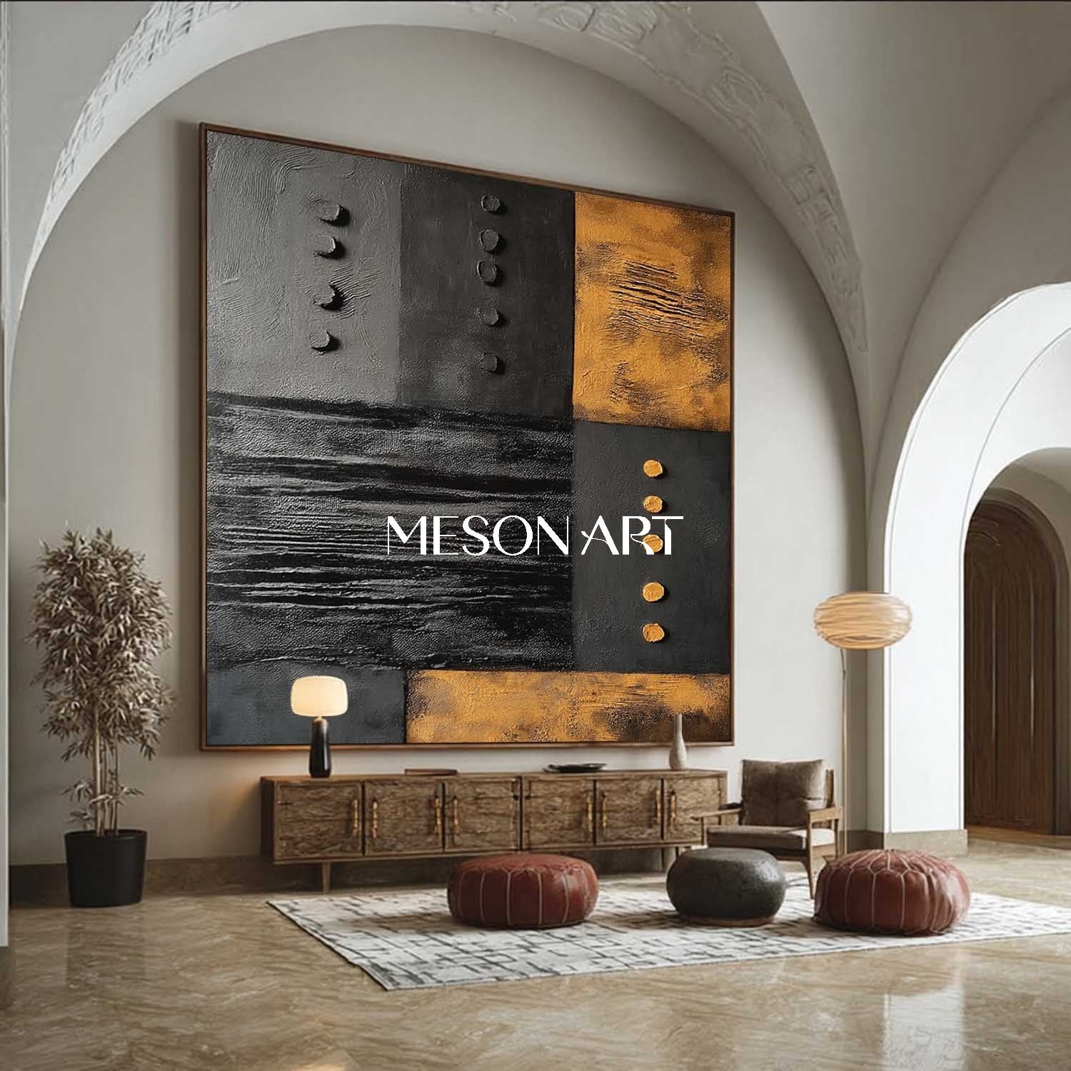 Contemporary Black and Gold Abstract Minimalist Artwork Textured Art