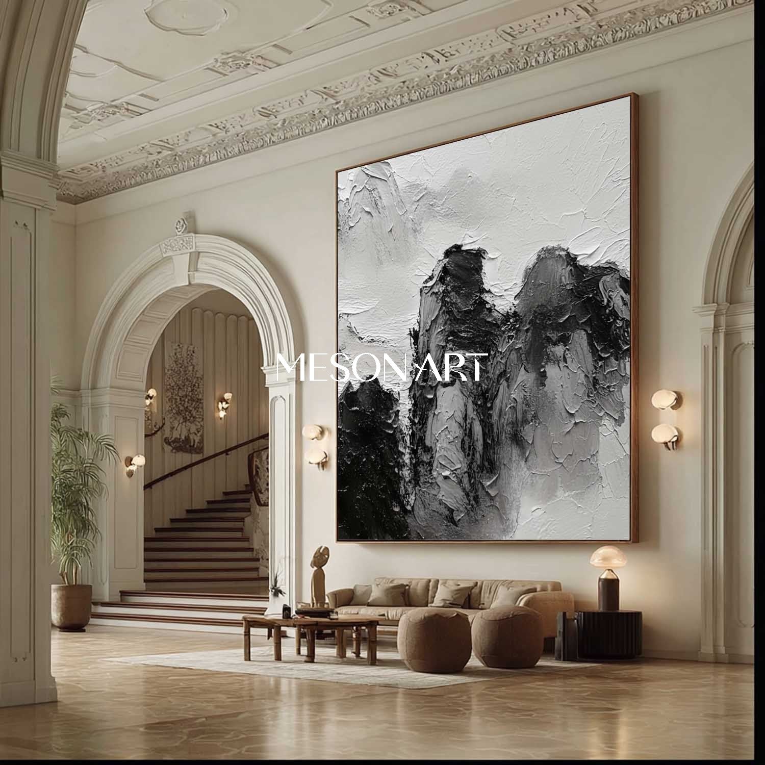 3D Textured Large Wabi Sabi Wall Art Black Framed Canvas Living Room