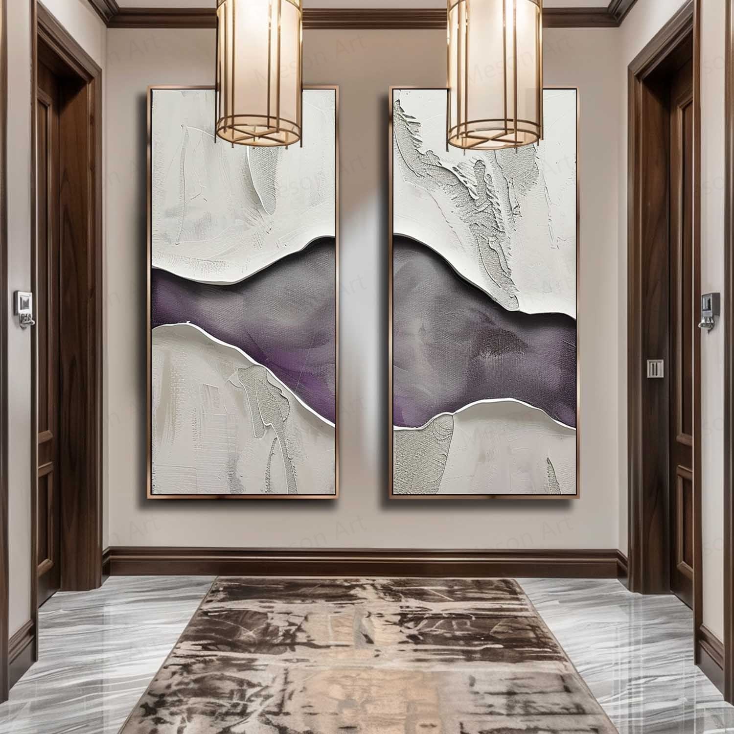 Large Purple and Gray Minimalist Abstract Texture Paintings Set of 2 Purple and Gray Minimalist Canvas Wall Art for Sale