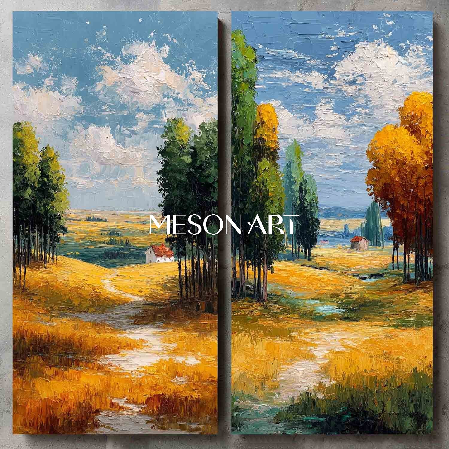 Large Fall Landscape Art Set of 2 Autumn Landscape Painting for Sale