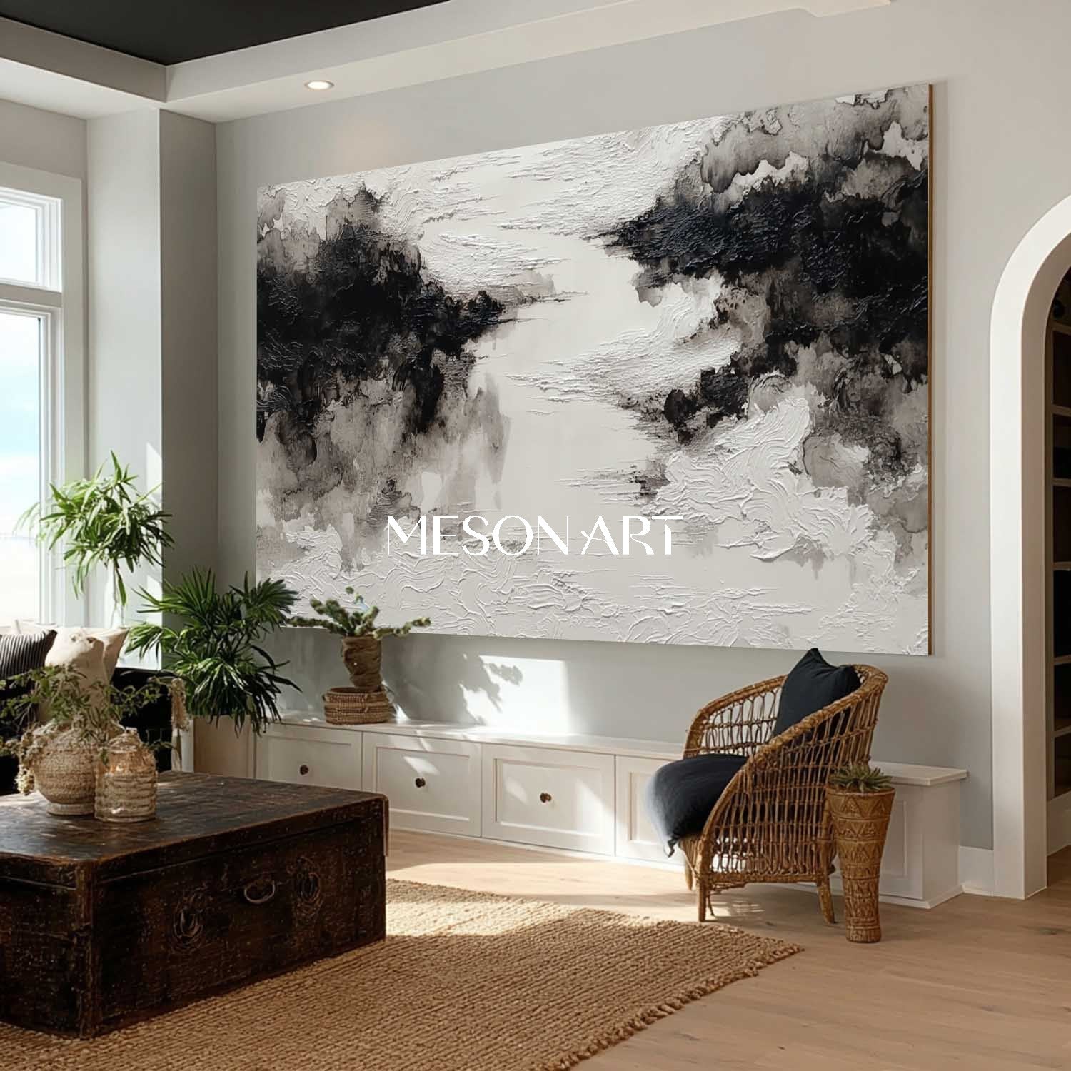Shop Big Original Black White Wabi-Sabi Impasto Framed Canvas On Sale