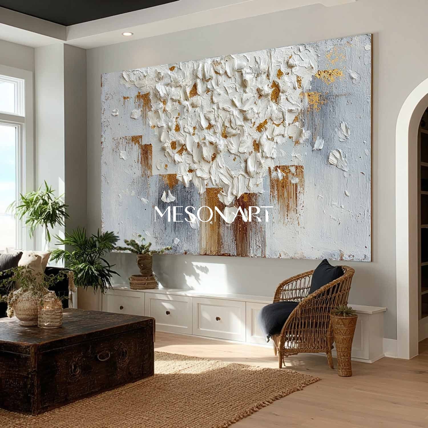 Modern Luxury Abstract Plaster Wall Art Neutral Color Framed Canvas