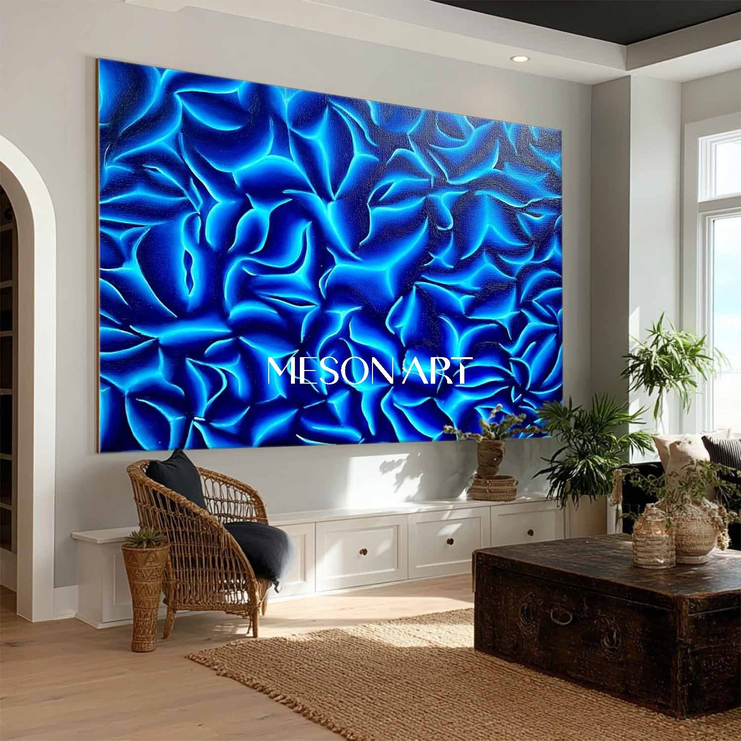 Blue Abstract Modern Art Canvas Painting Large Interior Wall Art Decor