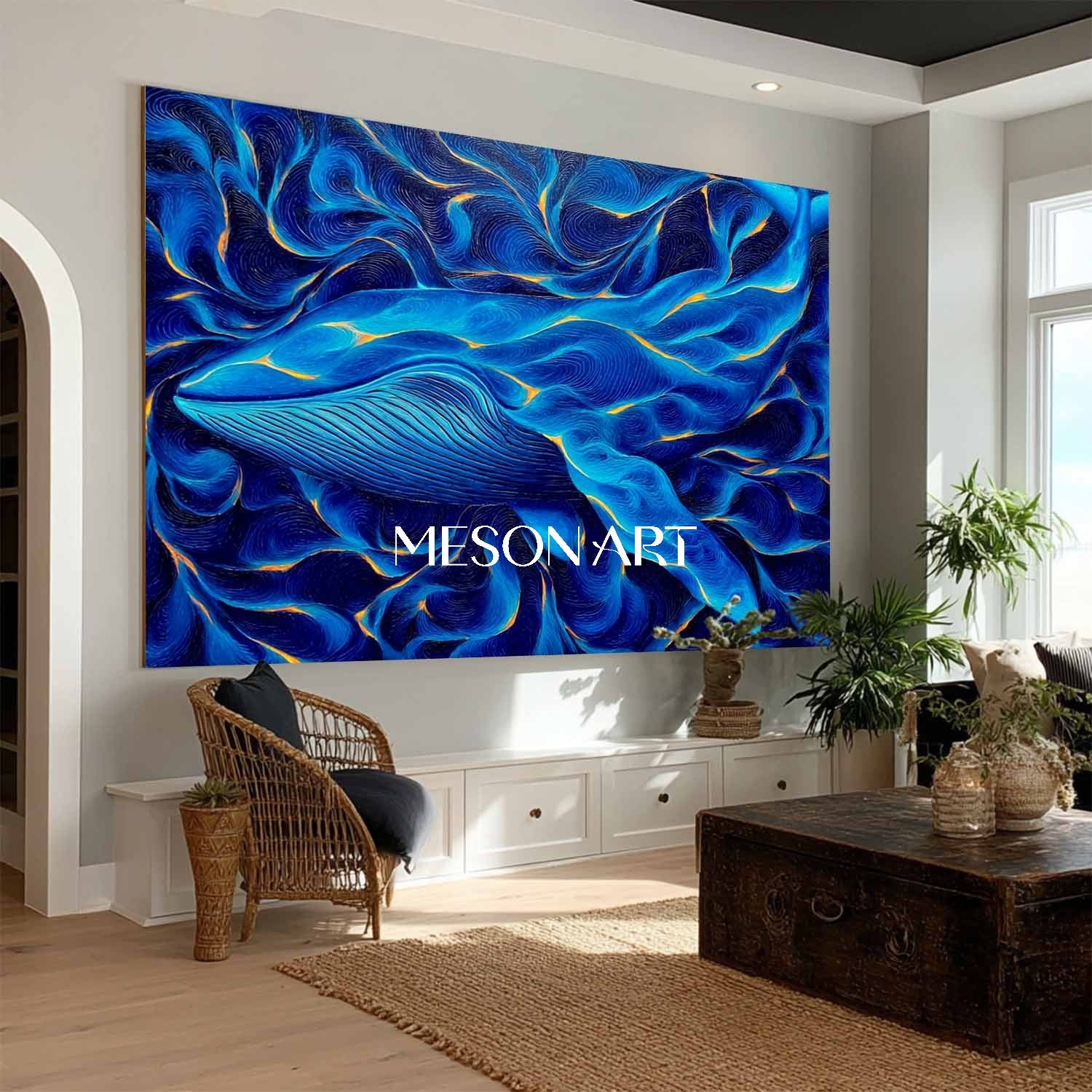 Blue Whale Ocean Canvas Abstract Energy Painting Large Wall Art Decor