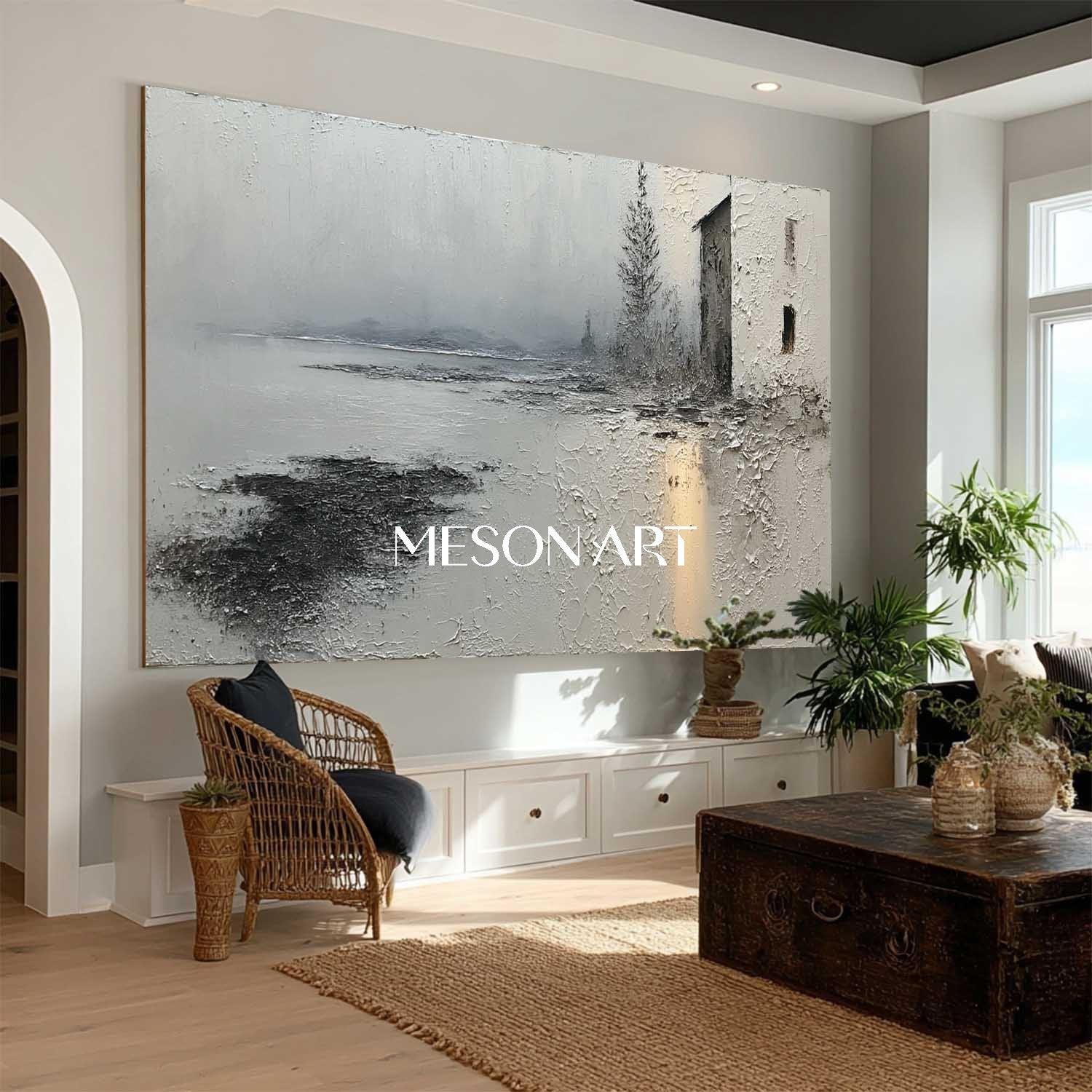 Large Grey Minimalist Landscape Oil Painting Grey Minimalist Wall Art