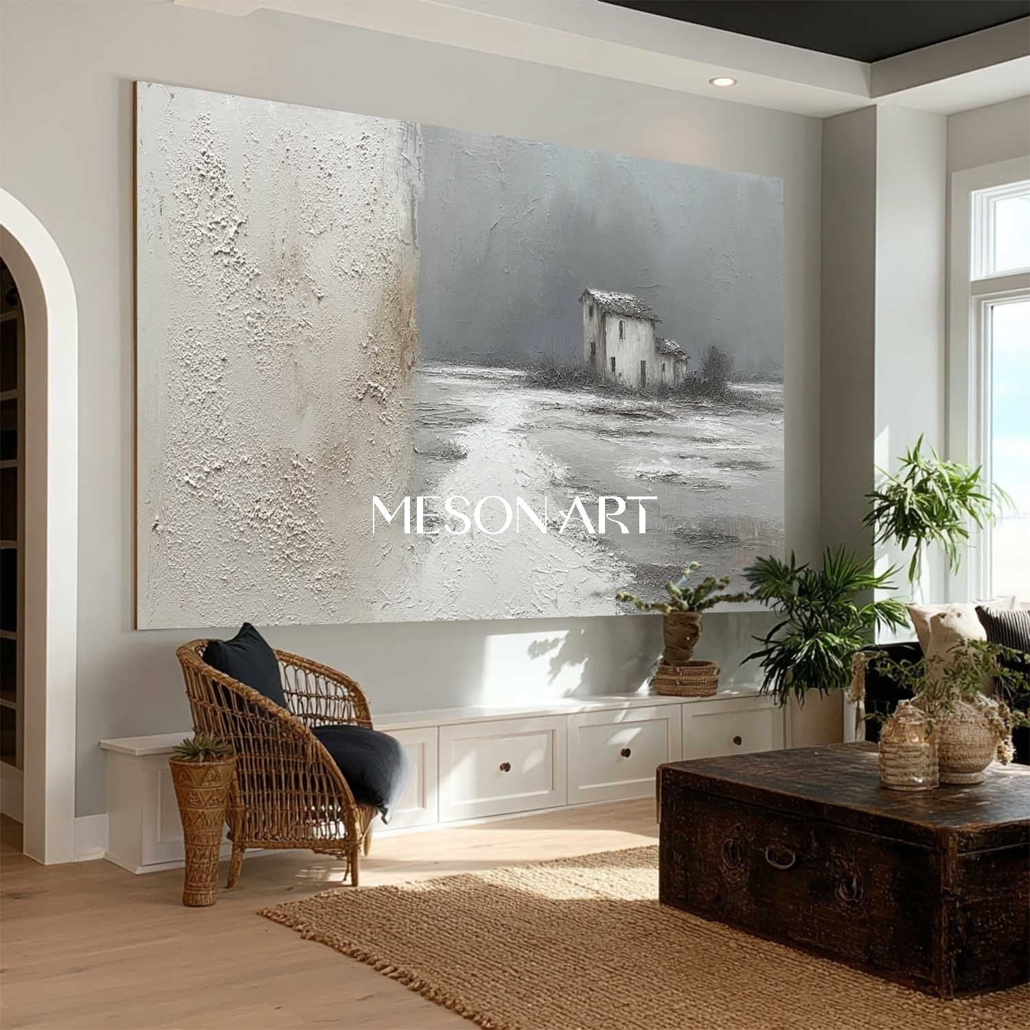 Large 3D Gray Minimalist Landscape Texture Painting Abstract Wall Art
