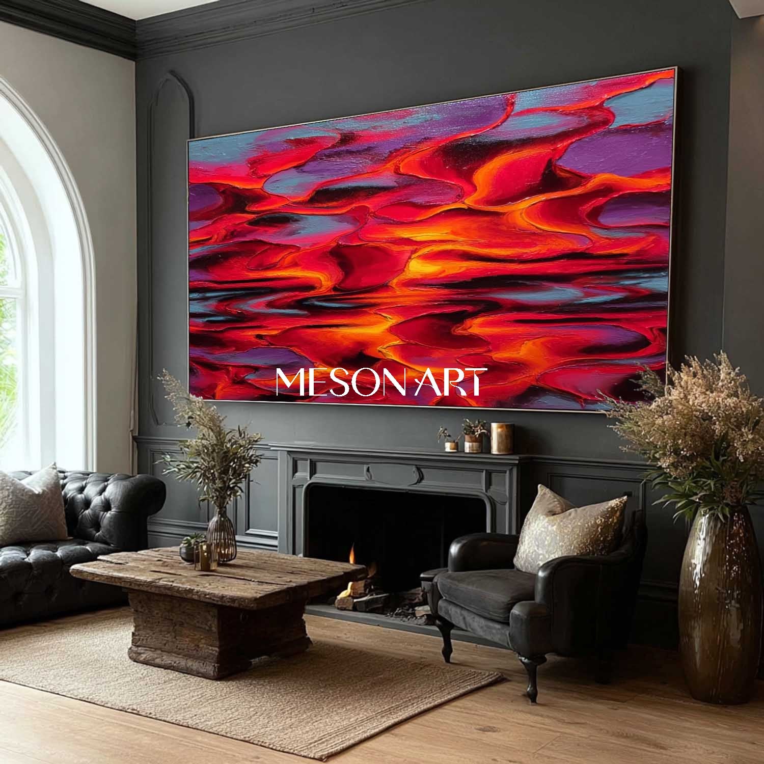 Bold Crimson Textured Abstract Painting Hand Painted Modern Wall Art