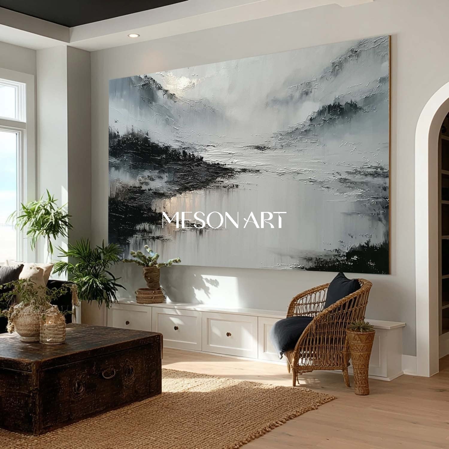 Shop Big Abstract Black Plaster Wall Art Minimalist Canvas Hallway