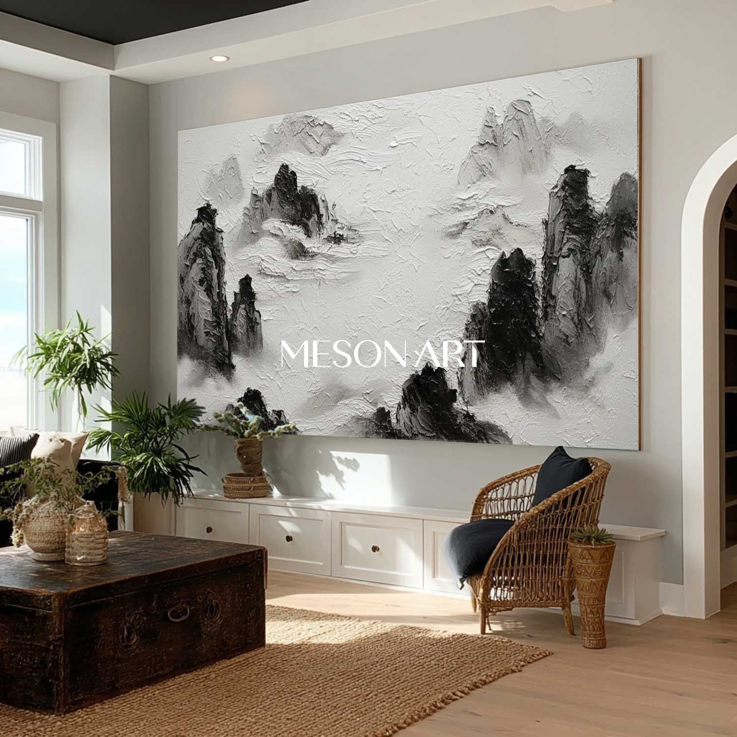 Large White Black Landscape 3D Textured Mountain Canvas Living Room