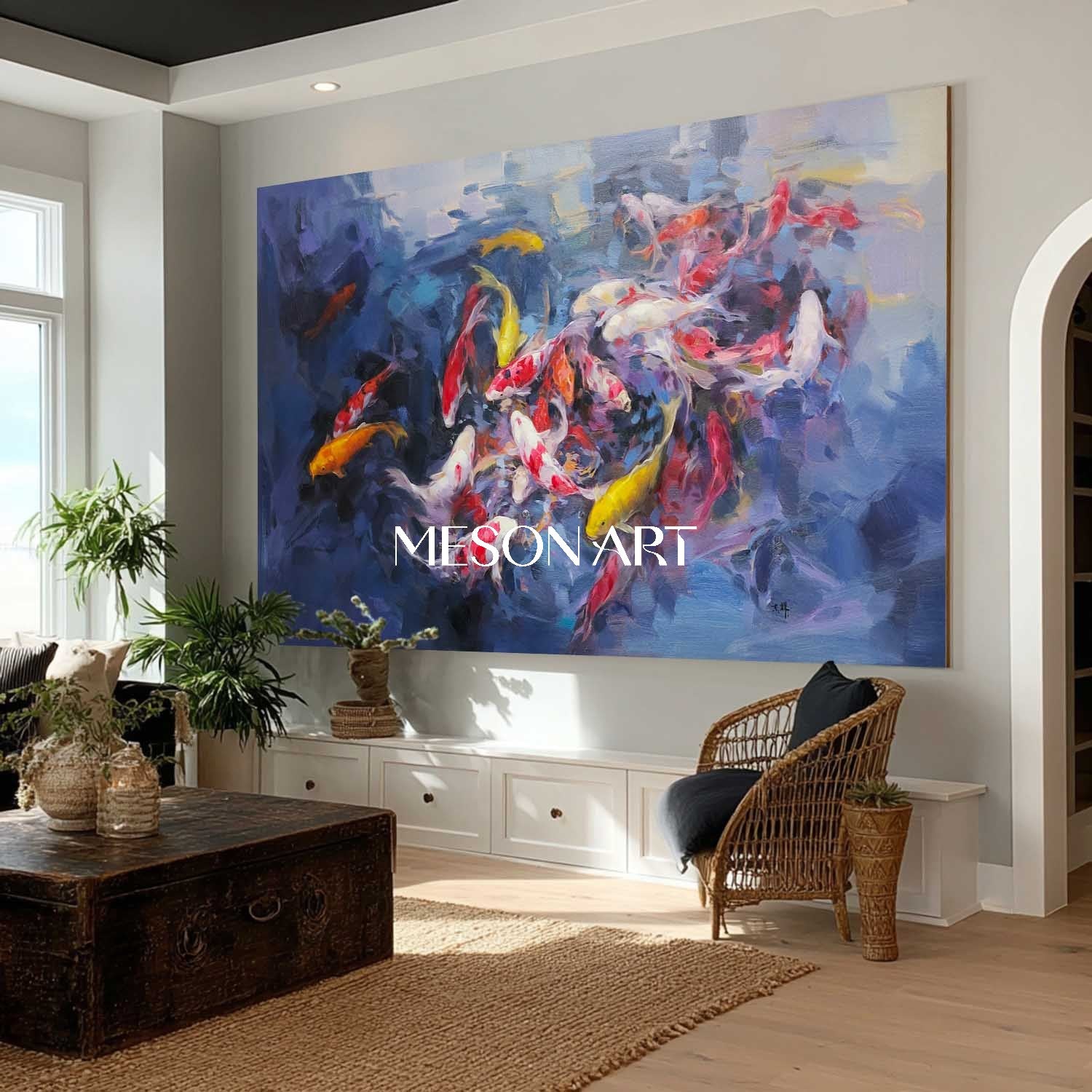 Colorful Koi Fish Wall Art Hand-Painted Abstract Energy Canvas fo Home