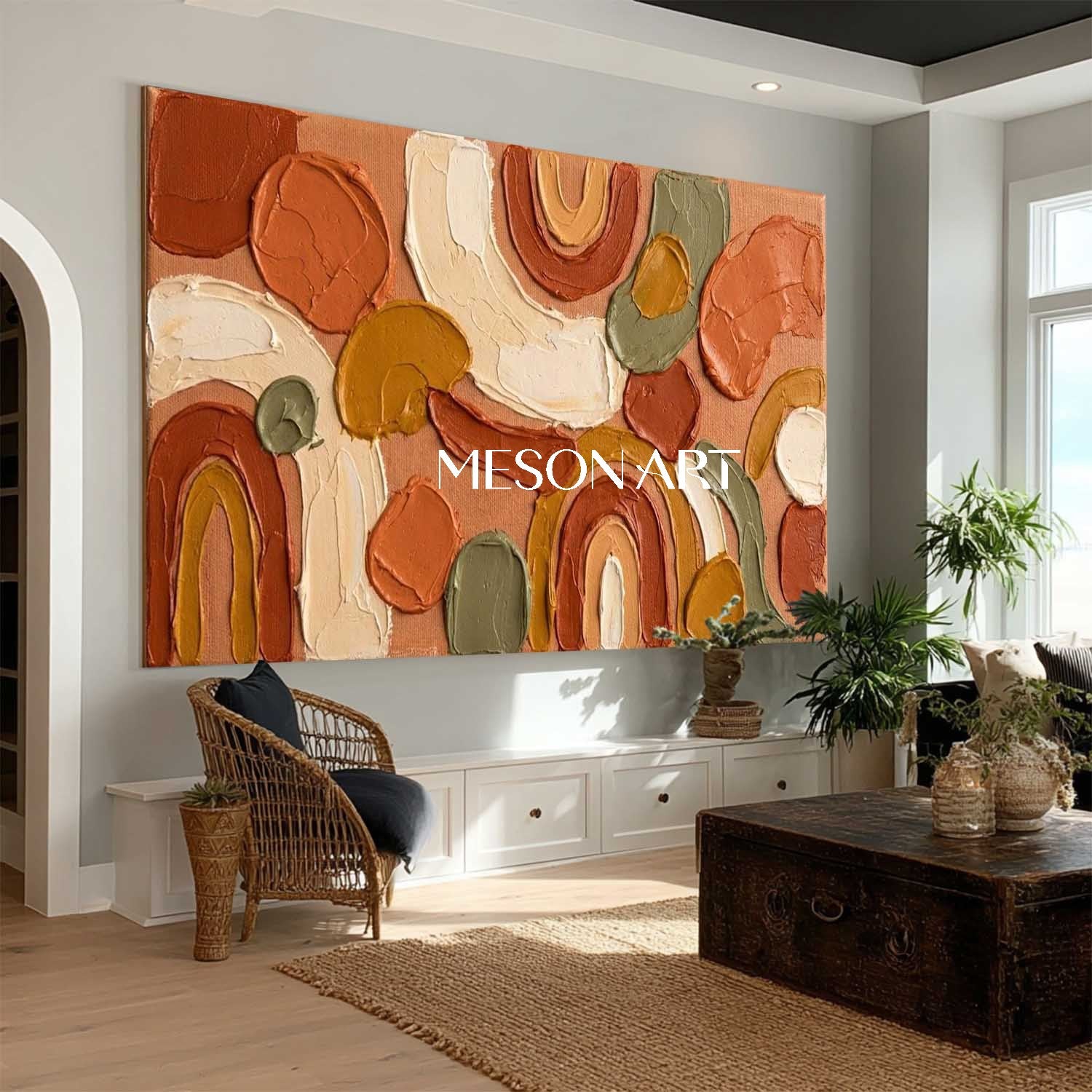 3D Large Bohemian Minimalist Canvas Painting Arched Lines Abstract Art
