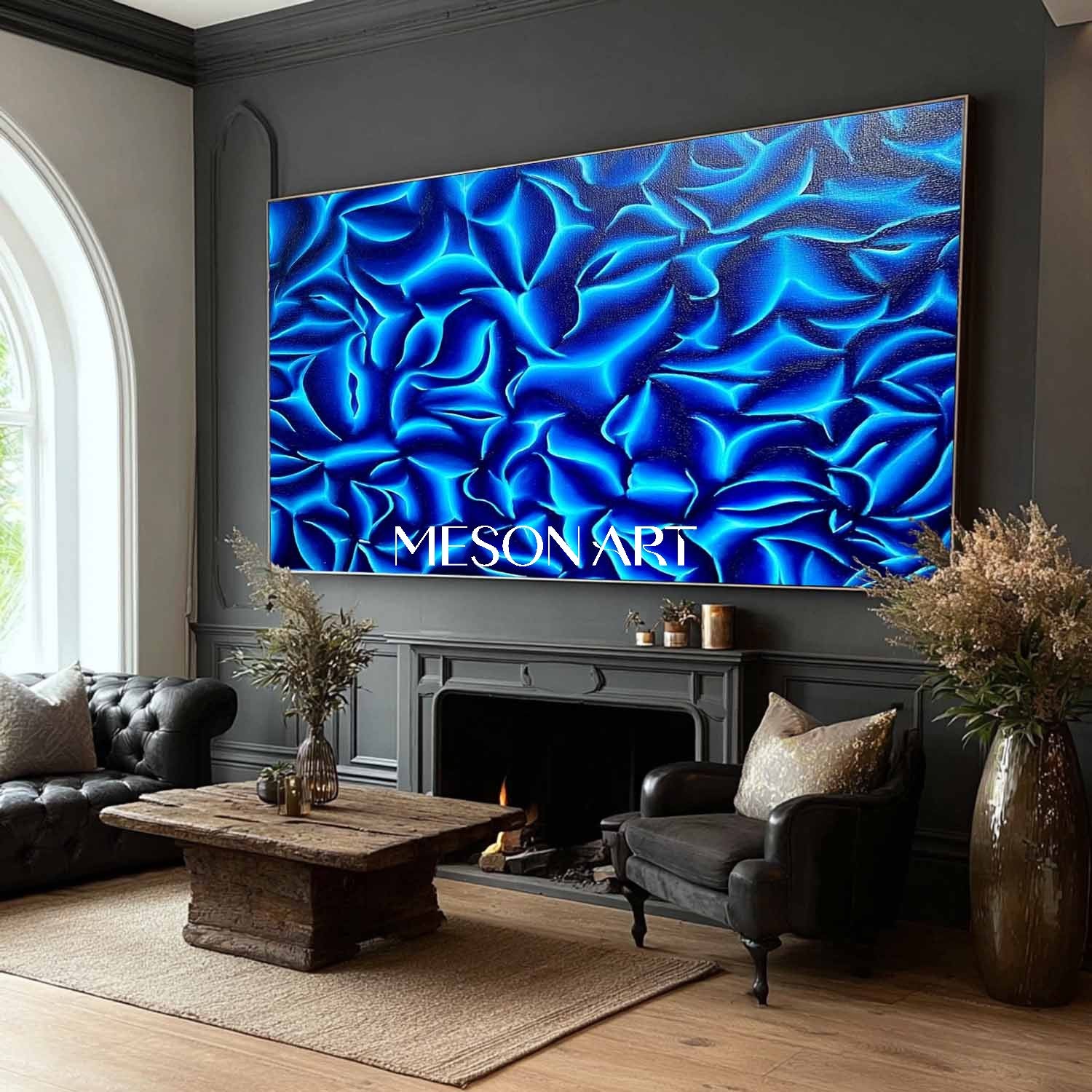 Blue Abstract Modern Art Canvas Painting Large Interior Wall Art Decor