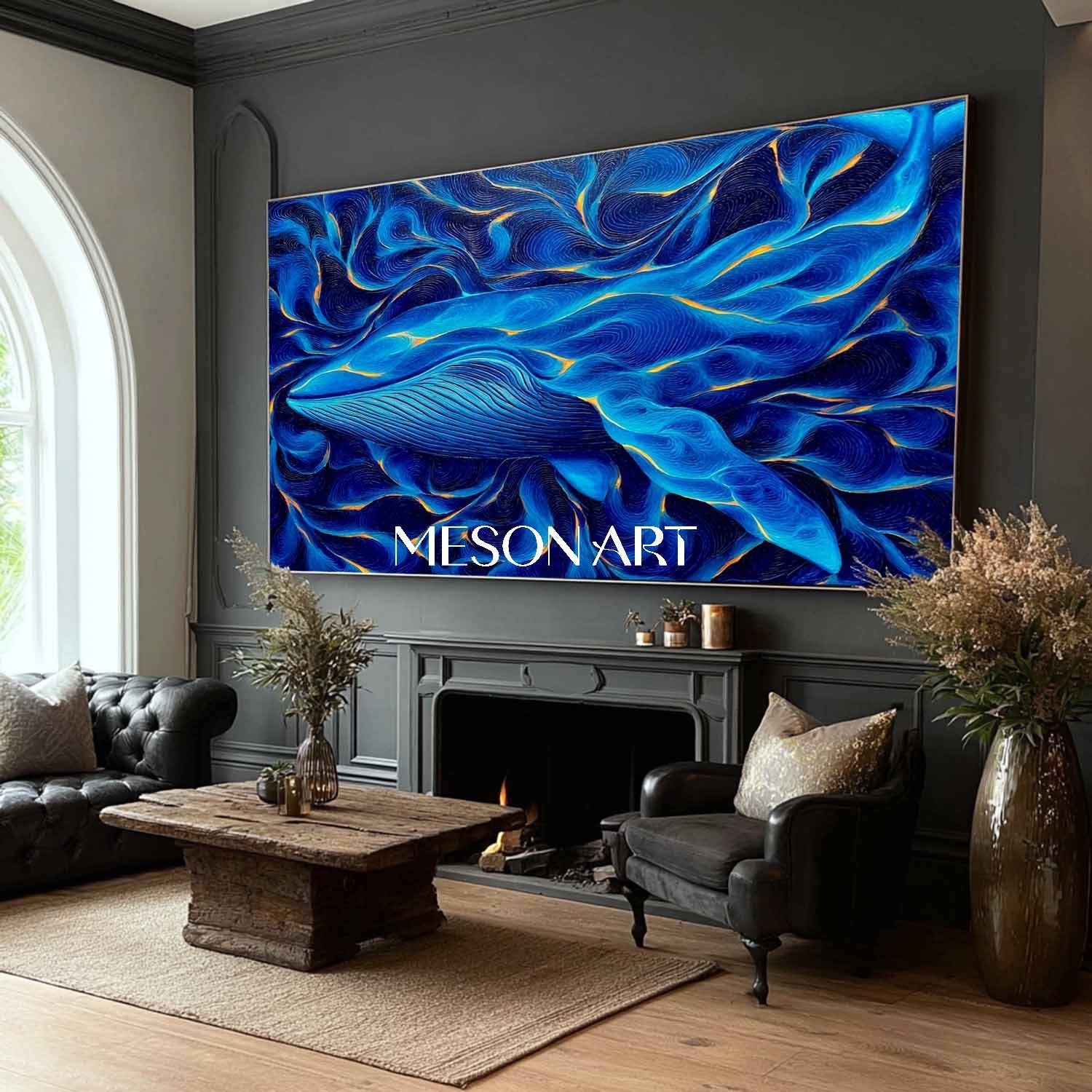 Blue Whale Ocean Canvas Abstract Energy Painting Large Wall Art Decor
