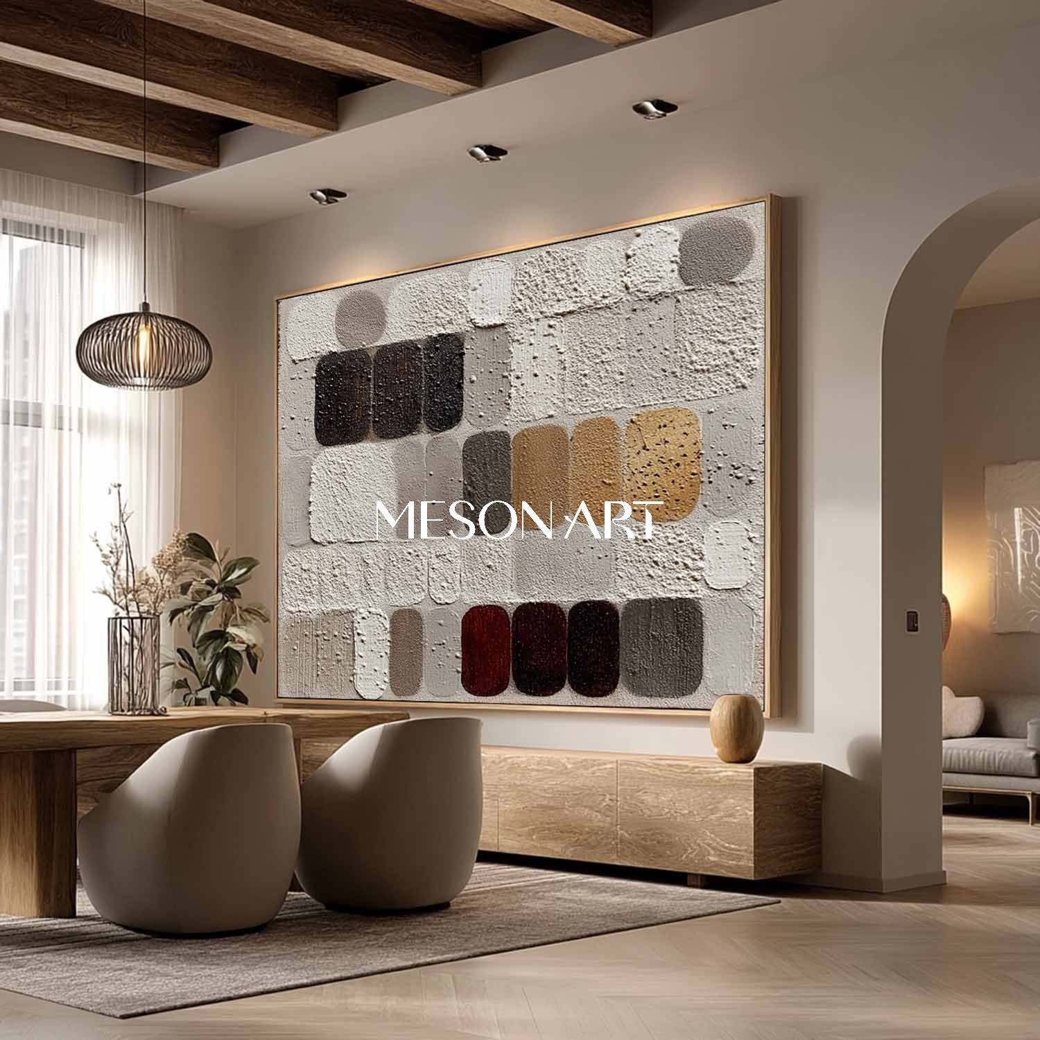 Wabi-Sabi 3D Textured Wall Art Large Gray Plaster Framed Canvas Office