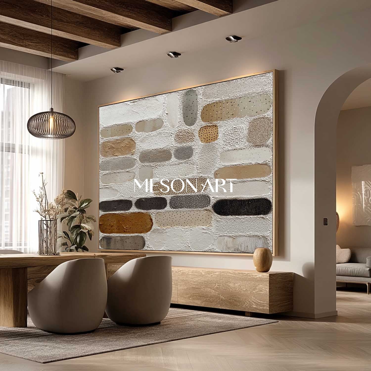 Earthy Tones Wabi-Sabi Framed Canvas Plaster Painting Fall Art Bedroom