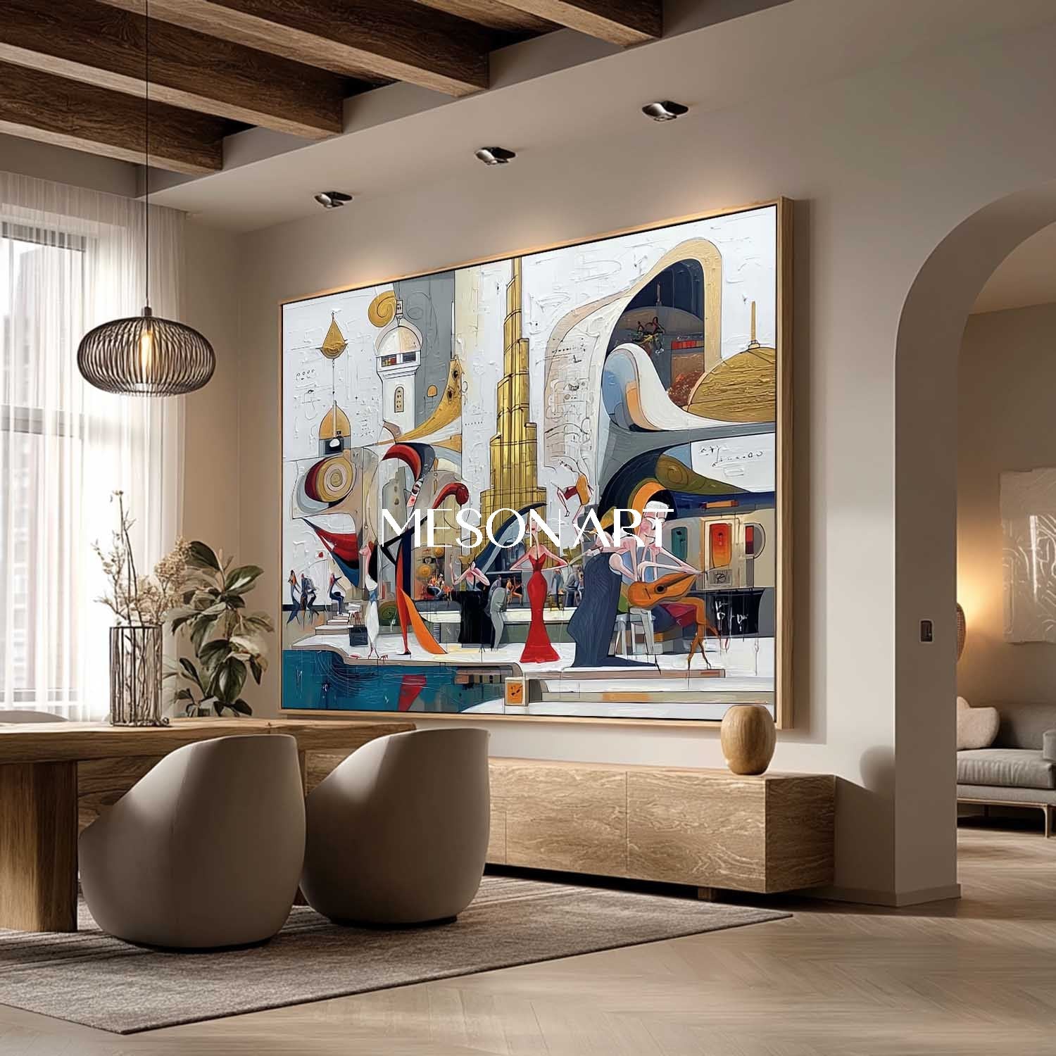 Colorful Cubism Abstract Painting Oversized Horizontal Wall Art