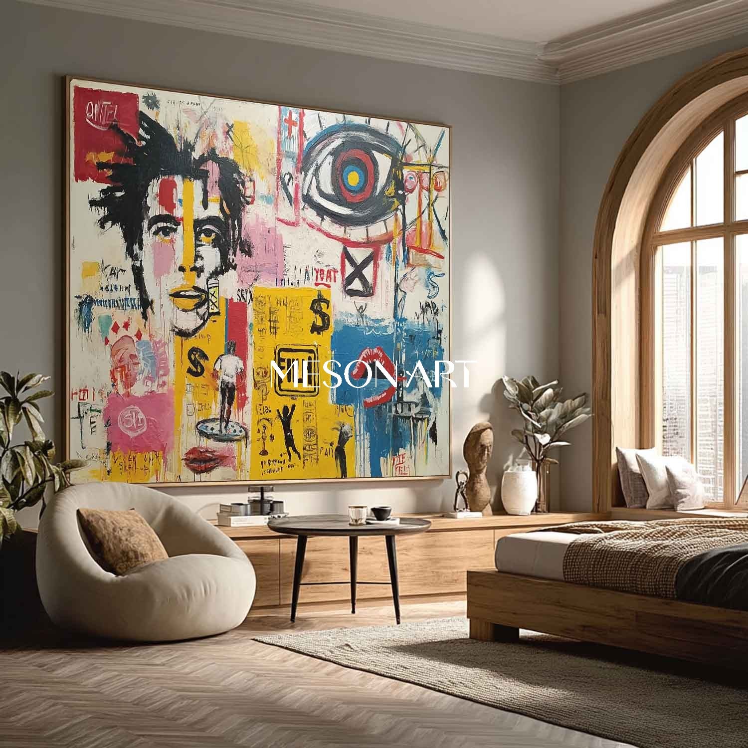 Handmade Street Graffiti Symbolic Portrait Textured Impasto Framed Art