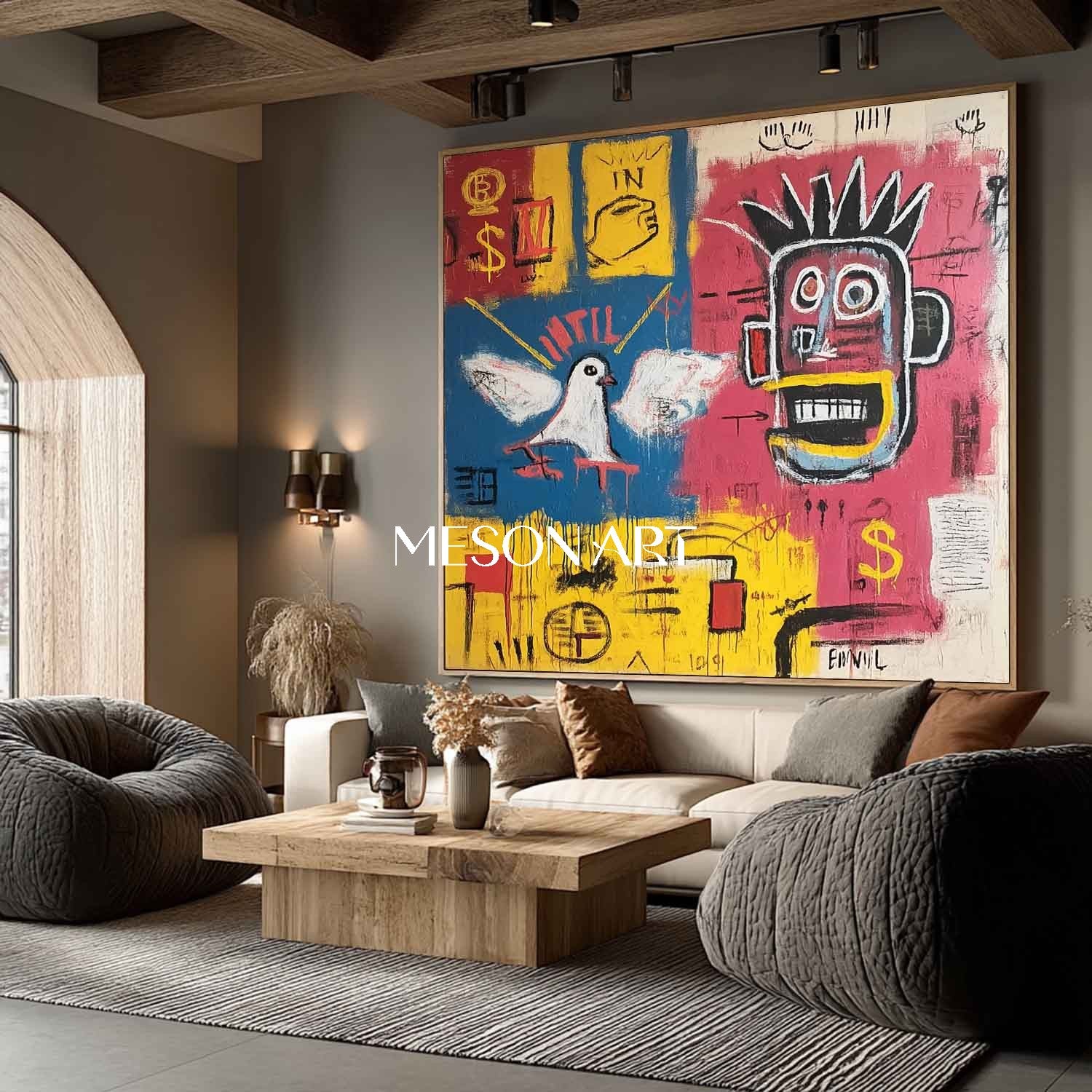 Abstract Street Art Painting Basquiat Inspired Raw & Edgy Living Room