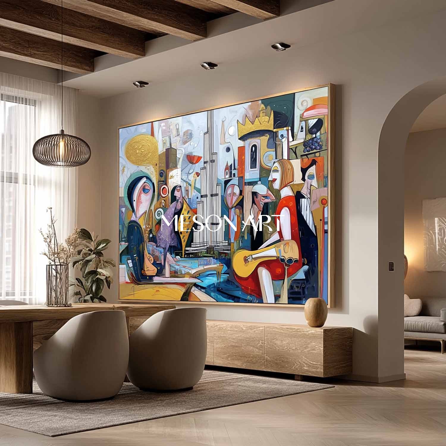 Picasso Style Cubist Figurative Painting Wall Art Decor for Restaurant