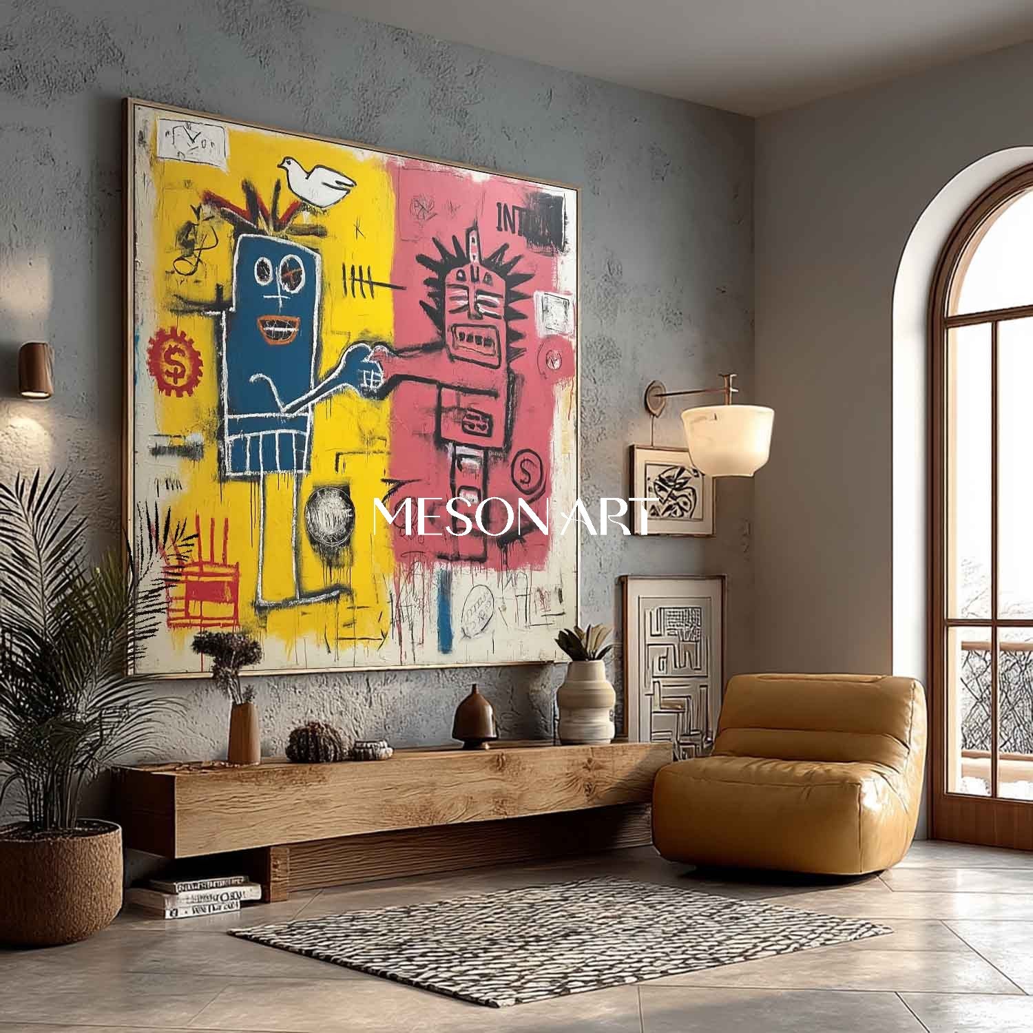 Handmade Basquiat Inspired Mixed Media Framed Canvas Gallery Art Sale