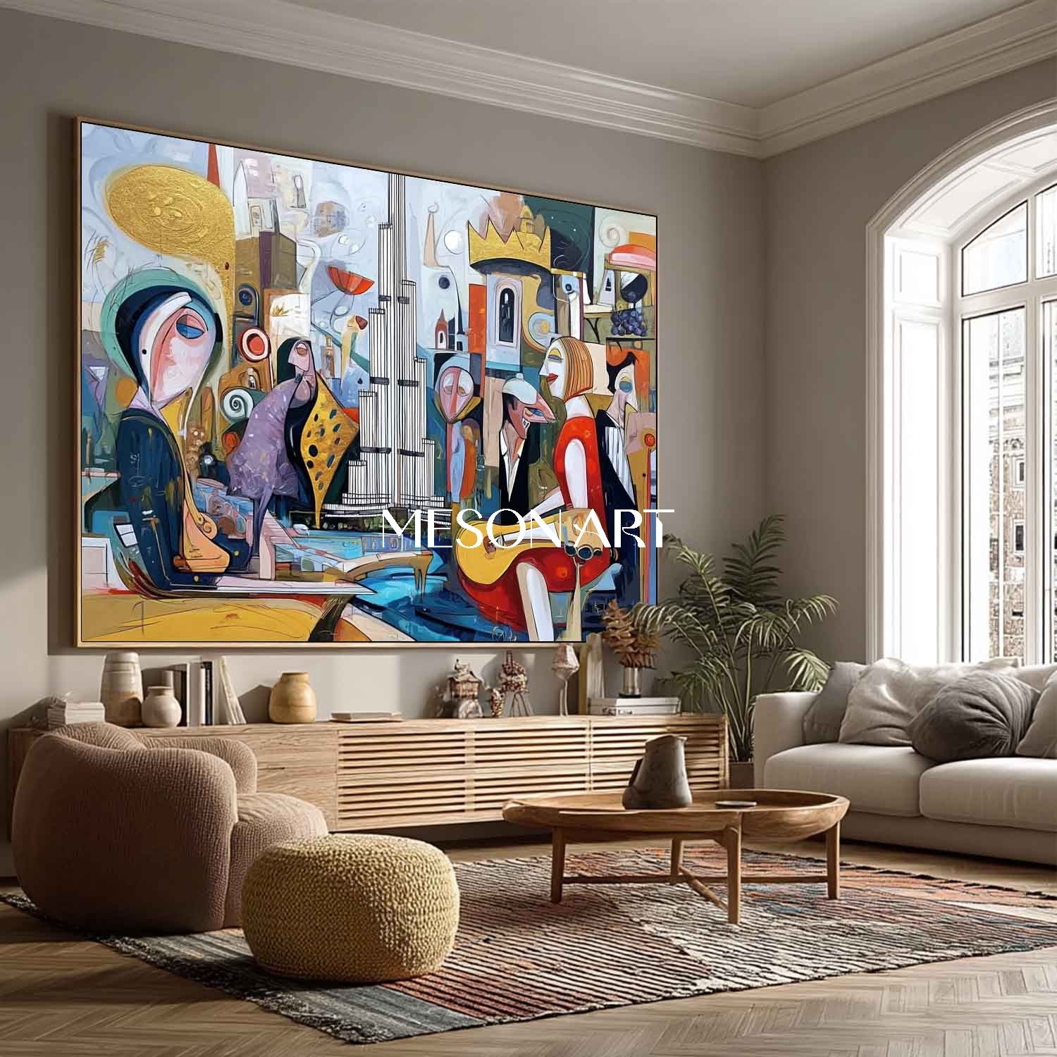 Picasso Style Cubist Figurative Painting Wall Art Decor for Restaurant