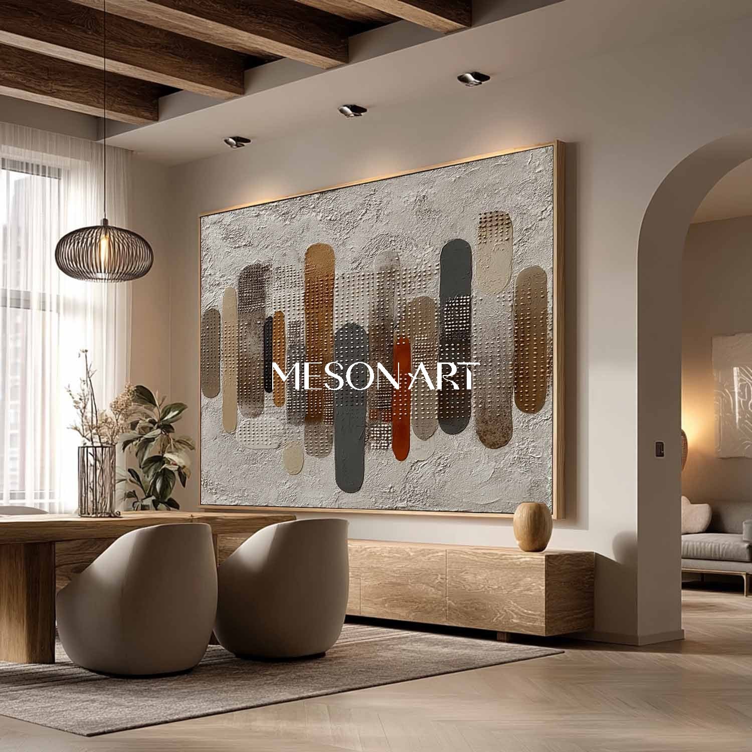 Large 3D Textured Fall Wall Art Wabi-Sabi Earthy Plaster On Sale