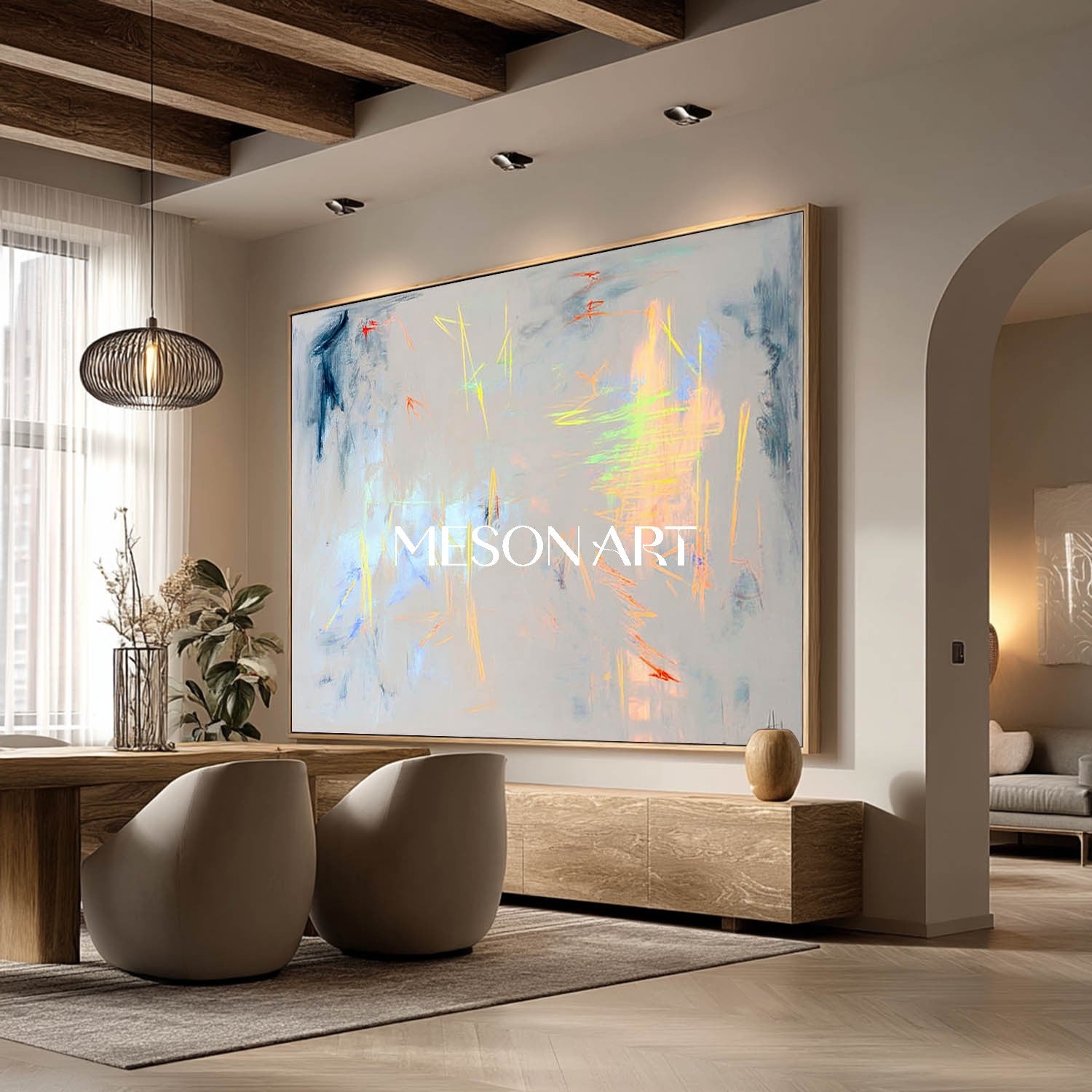 Light Gray Neon Abstract Canvas Modern Wall Art Decor for Bedroom Buy