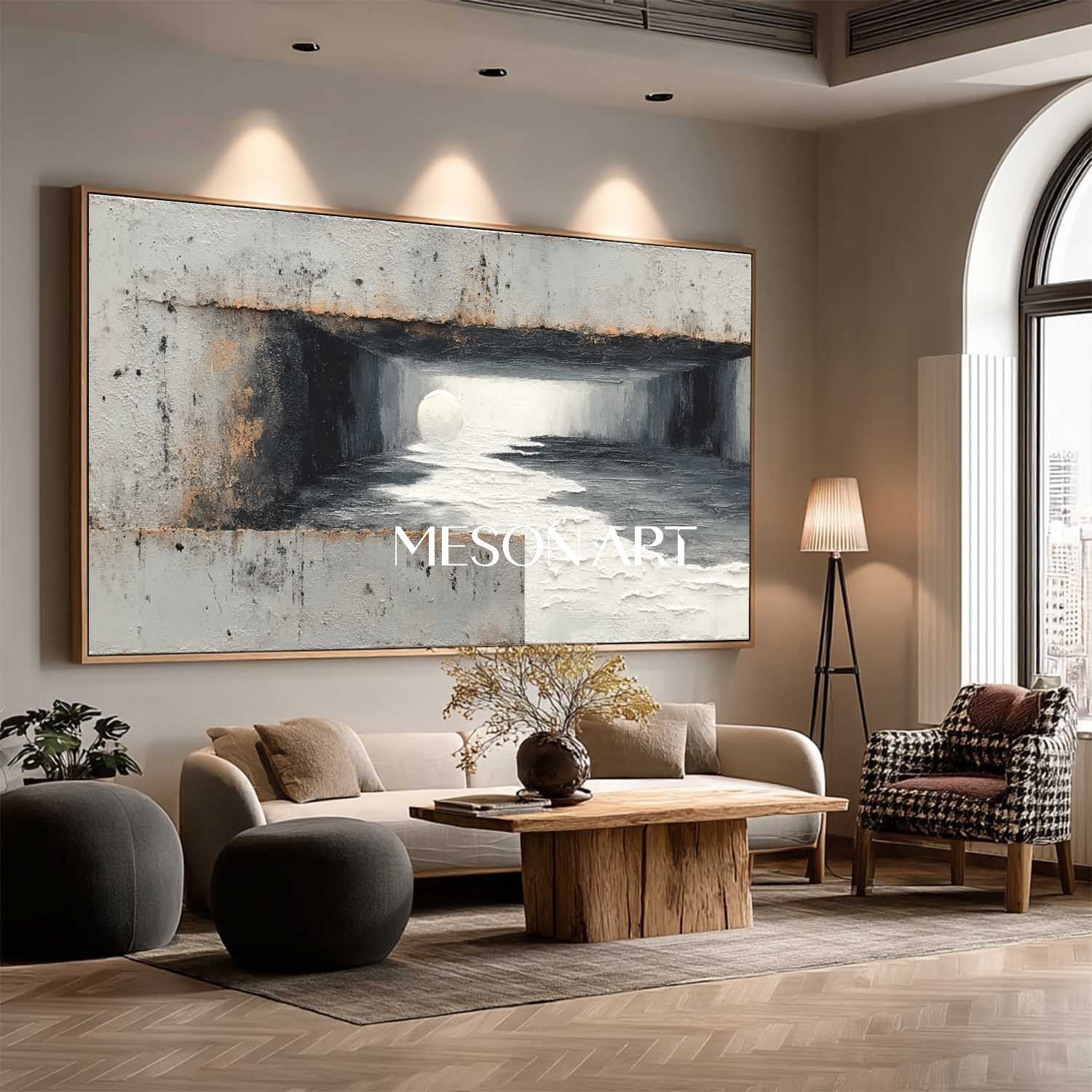 Extra Large Wabi-Sabi Black Abstract Textured Art Framed Wall Canvas