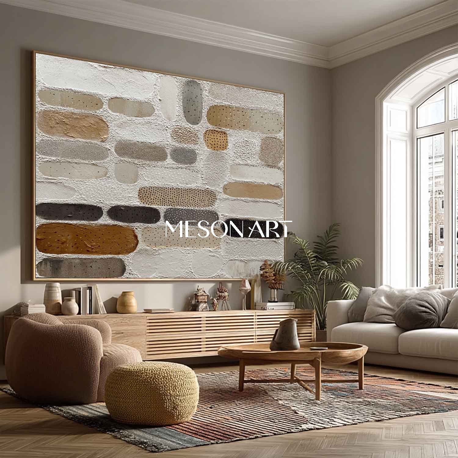 Earthy Tones Wabi-Sabi Framed Canvas Plaster Painting Fall Art Bedroom