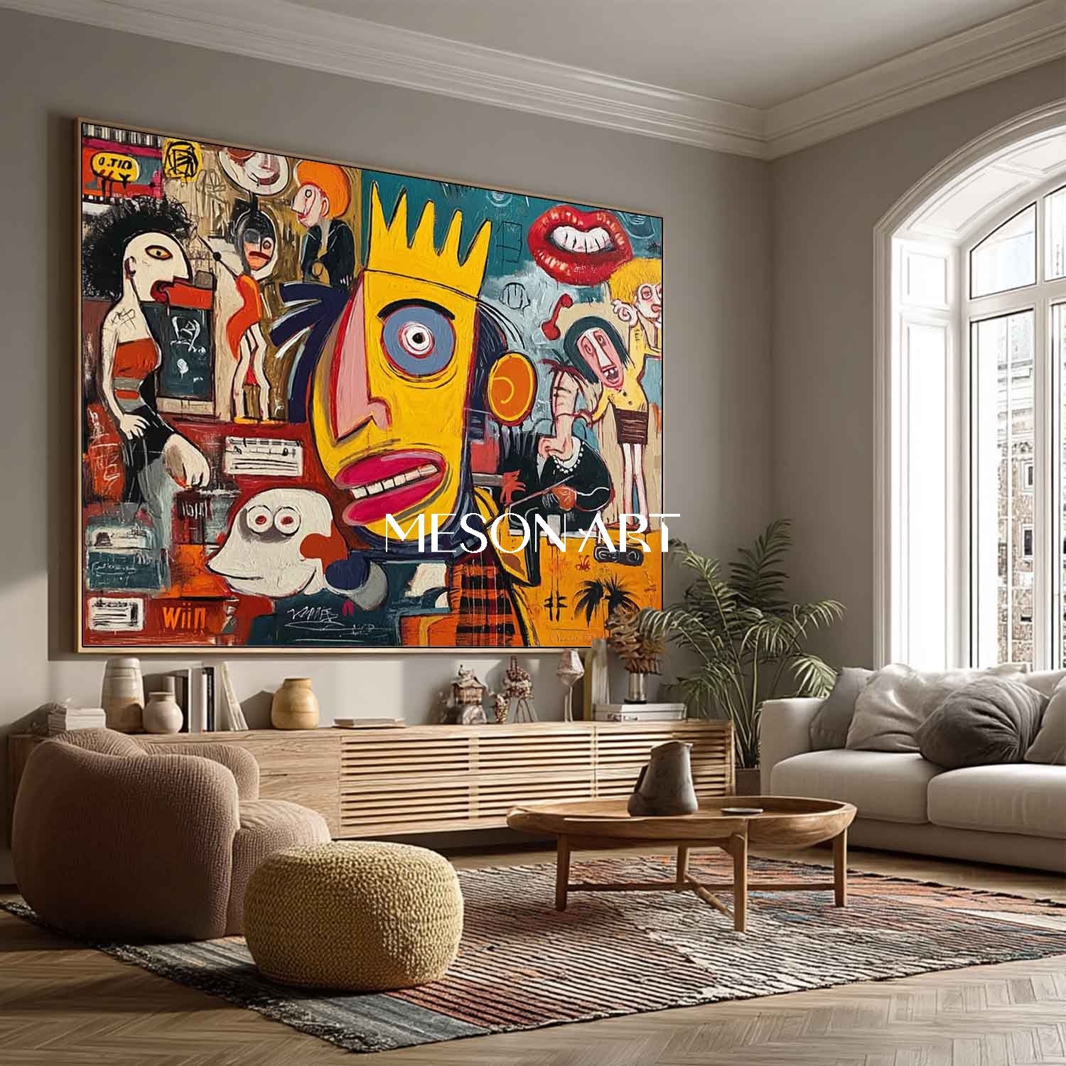 Basquiat Inspired Street Art Large Abstract Pop Canvas Cafe Wall Decor