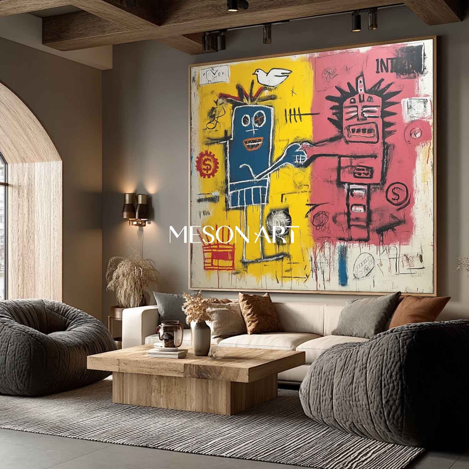 Handmade Basquiat Inspired Mixed Media Framed Canvas Gallery Art Sale