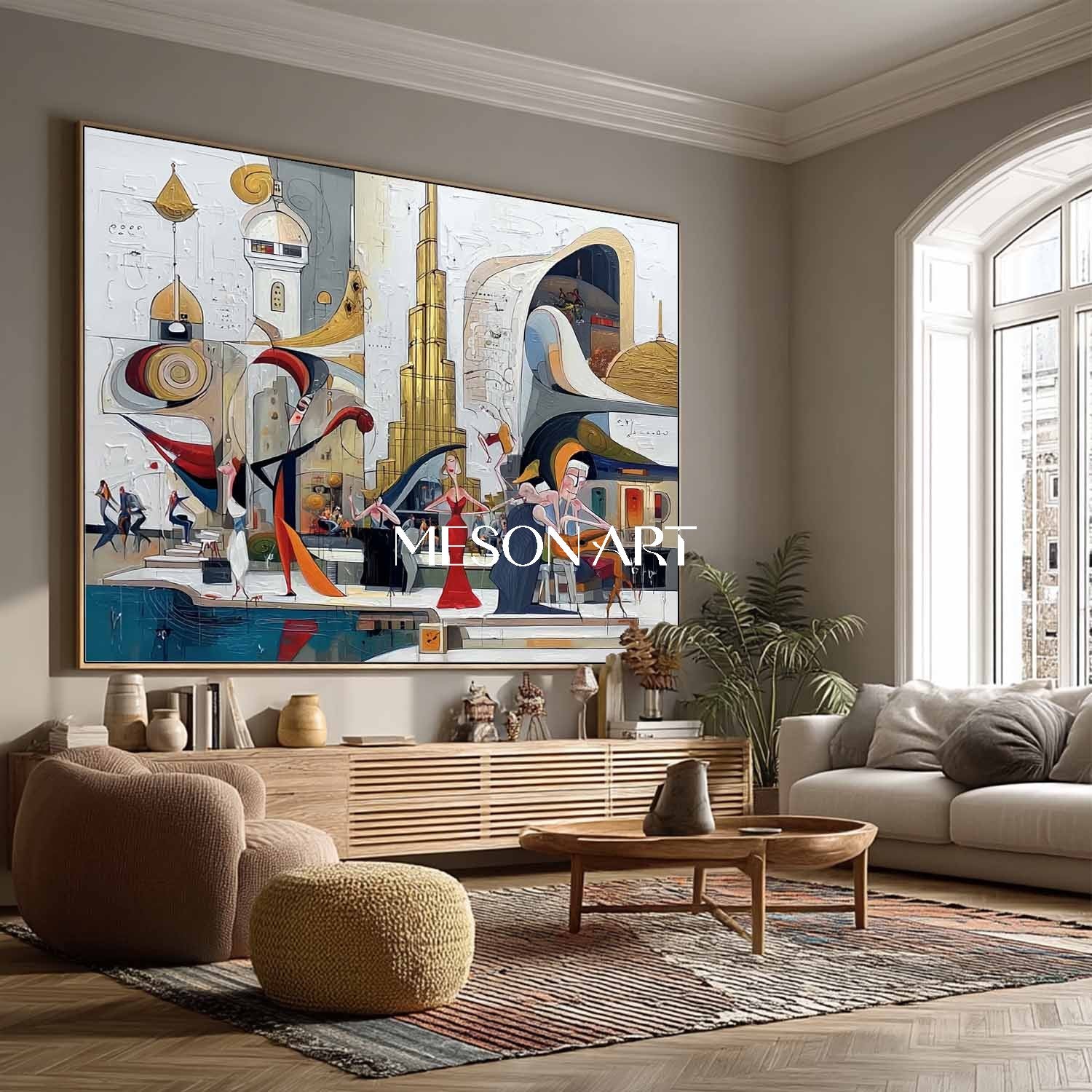 Colorful Cubism Abstract Painting Oversized Horizontal Wall Art