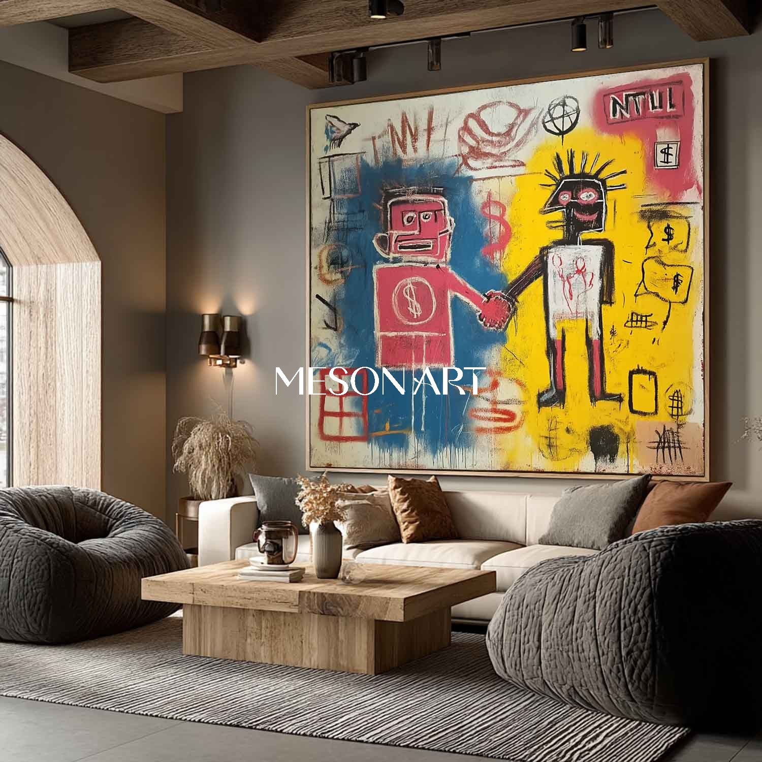 Large Urban Pop Canvas Yellow Handmade Statement Wall Art On Sale